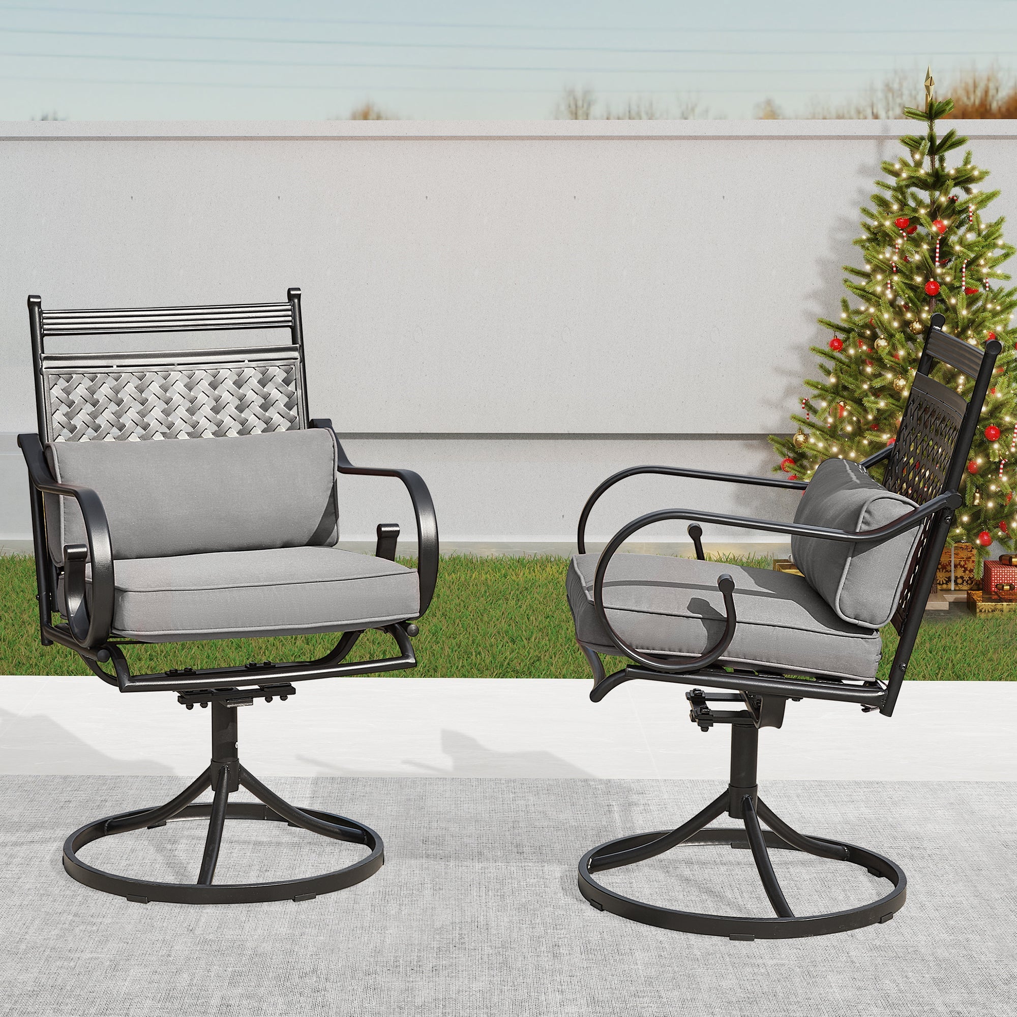 homrest Patio Swivel Chair Set of 2, Outdoor Dining Chairs with Cushions for Porch, Deck, and Garden, Gray