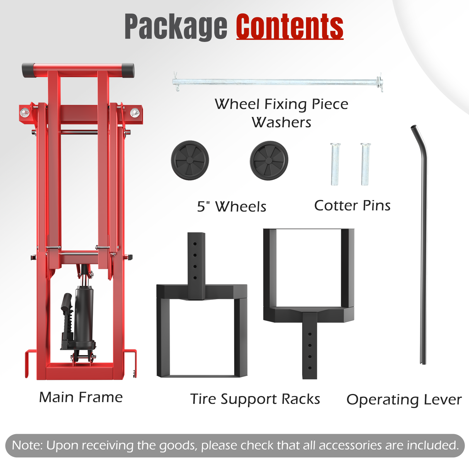 HOMREST 500LB Hydraulic Mower Lift for 40-47.6" Axle, 24" Lawn Tractor Jack with 3-Height Adjustment, Zero Turn Mower Lift for Maintenance & Repair, Red