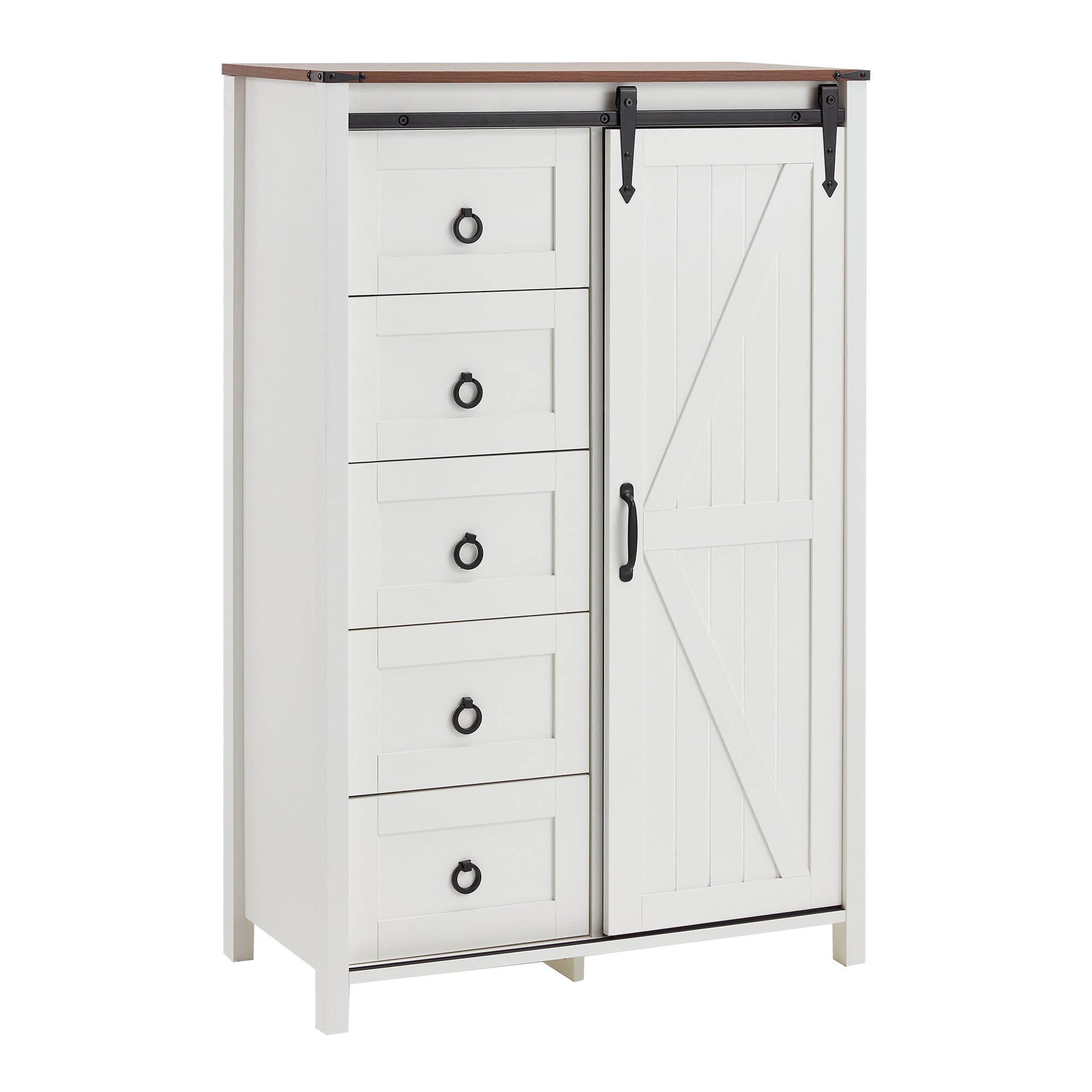 HOMREST Farmhouse 48" Tall Chest of Drawers, Wooden Closet Dresser with Sliding Barn Door, Storage Organizer Dresser for Living Room, Hallway, White