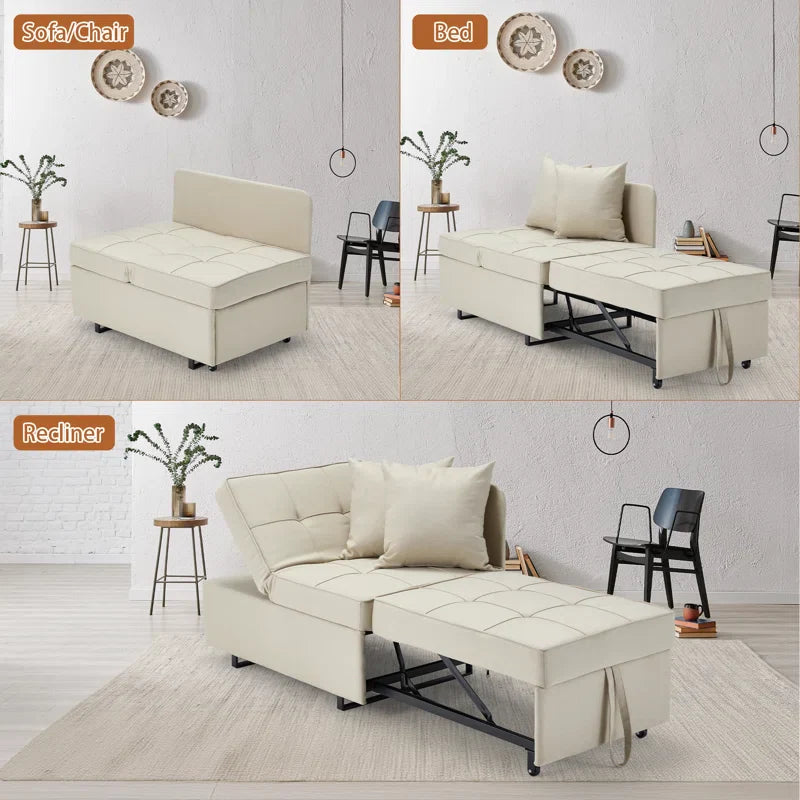 HOMREST 3 IN 1 Futon Sofa Bed Convertible Recliner Lounge for Living Room with Reclining Backrest, Linen, Beige