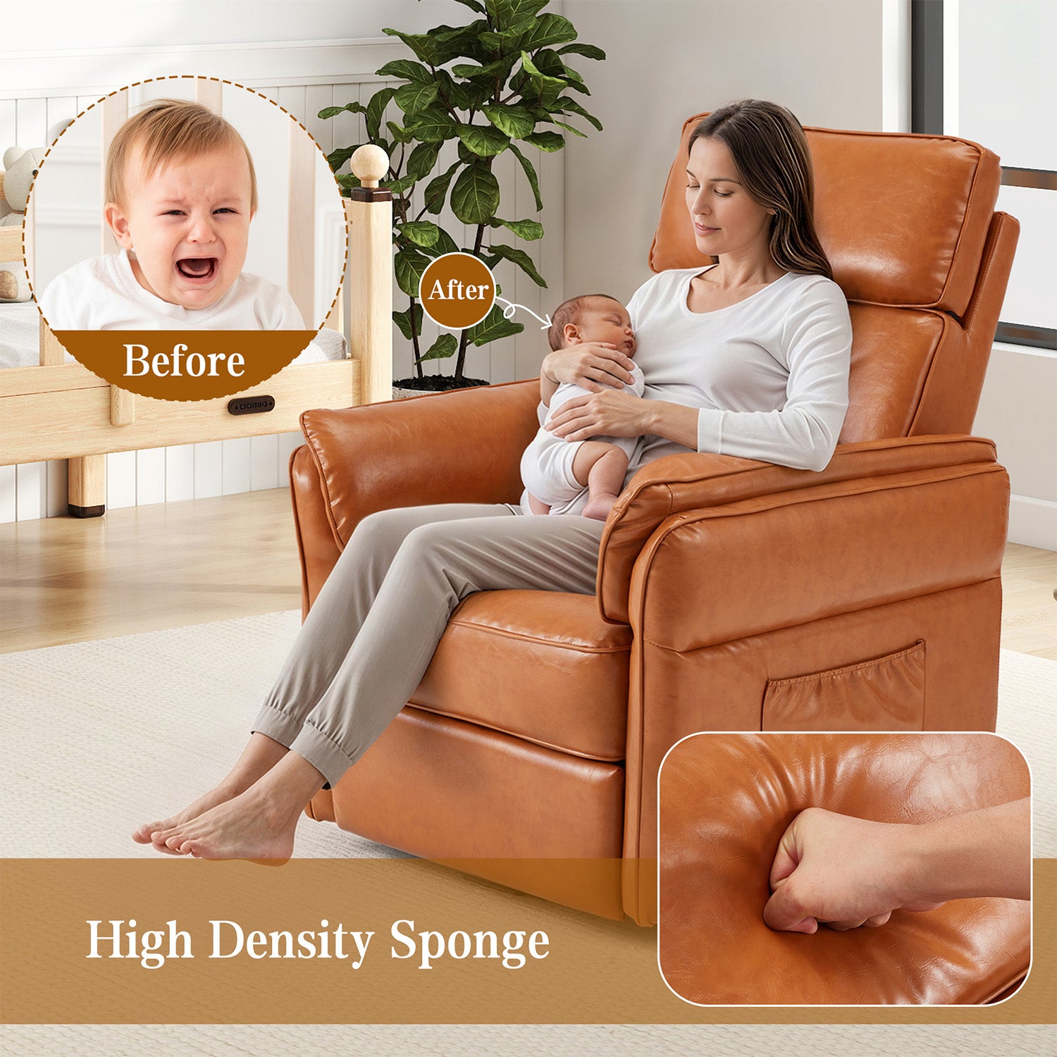 HOMREST Power Swivel Rocking Recliner Chair with Adjustable Headrest and Armrests, Brown