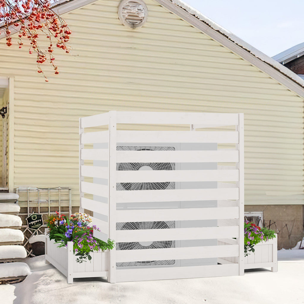 HOMREST 3 Panels No-Dig AC Unit Privacy Fence with Planter Box, 33" W x 39" H, Durable Outdoor Wood Screen to Hide AC & Trash with Floral Bed White