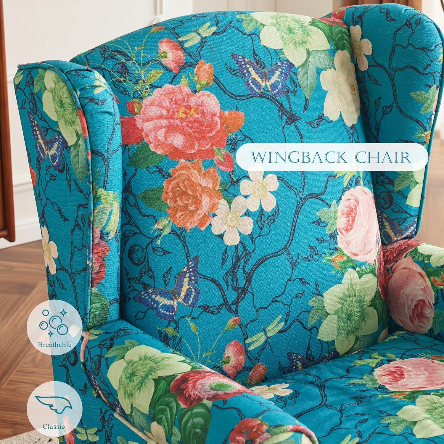 HOMREST Fabric Accent Chair for Living Room Bedroom Reading, Teal Floral