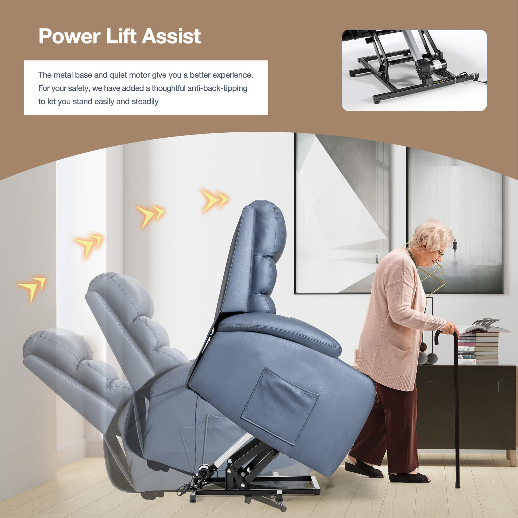 Homrest Power Lift Recliner Chair with Massage & Heat, Cup Holders & USB Port, Blue