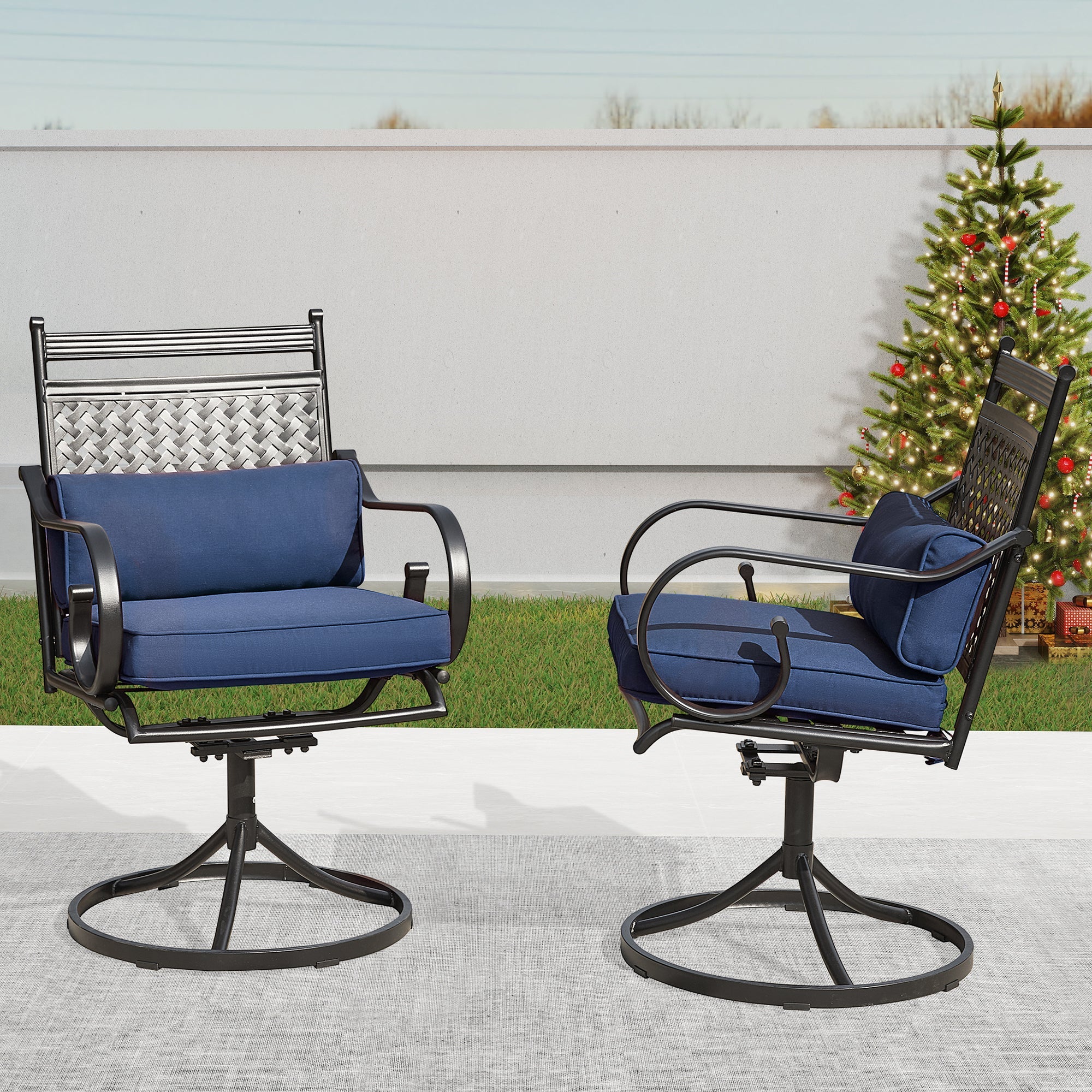 HOMREST Patio Swivel Chair Set of 2, Outdoor Dining Chairs with Cushions for Porch, Deck, and Garden, Blue