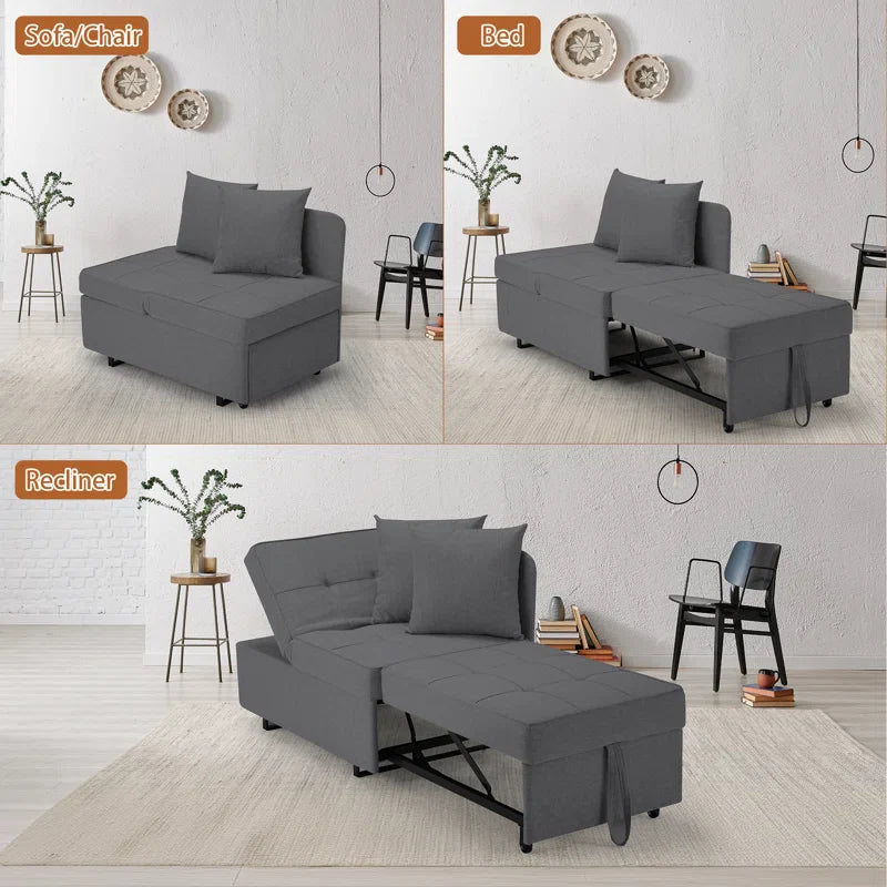 HOMREST 3 IN 1 Futon Sofa Bed Convertible Recliner Lounge for Living Room with Reclining Backrest, Linen, Dark Gray