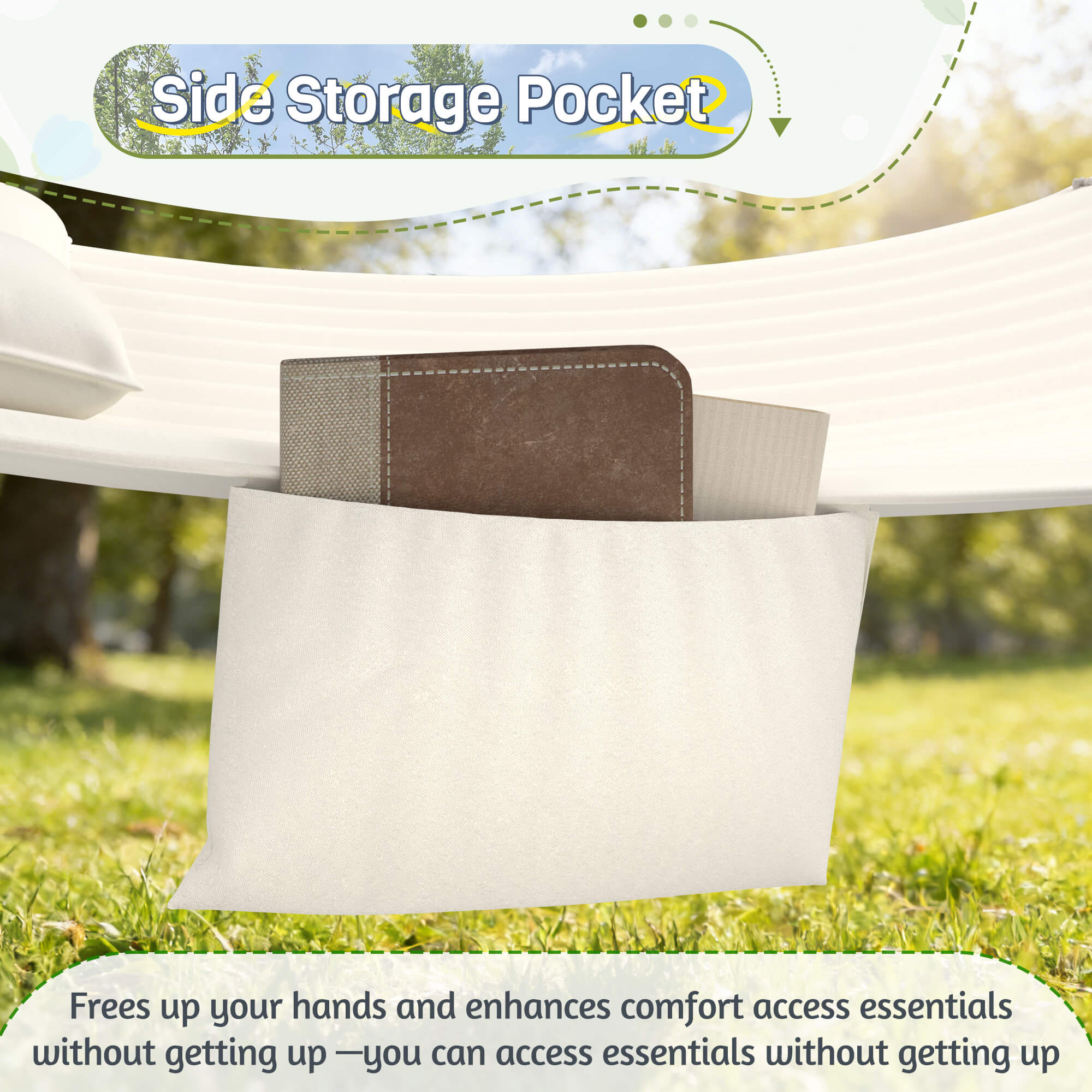 HOMREST Modern Portable Hammock, Outdoor Rope Hammock for Backyard, Beach & Camping, Off-White