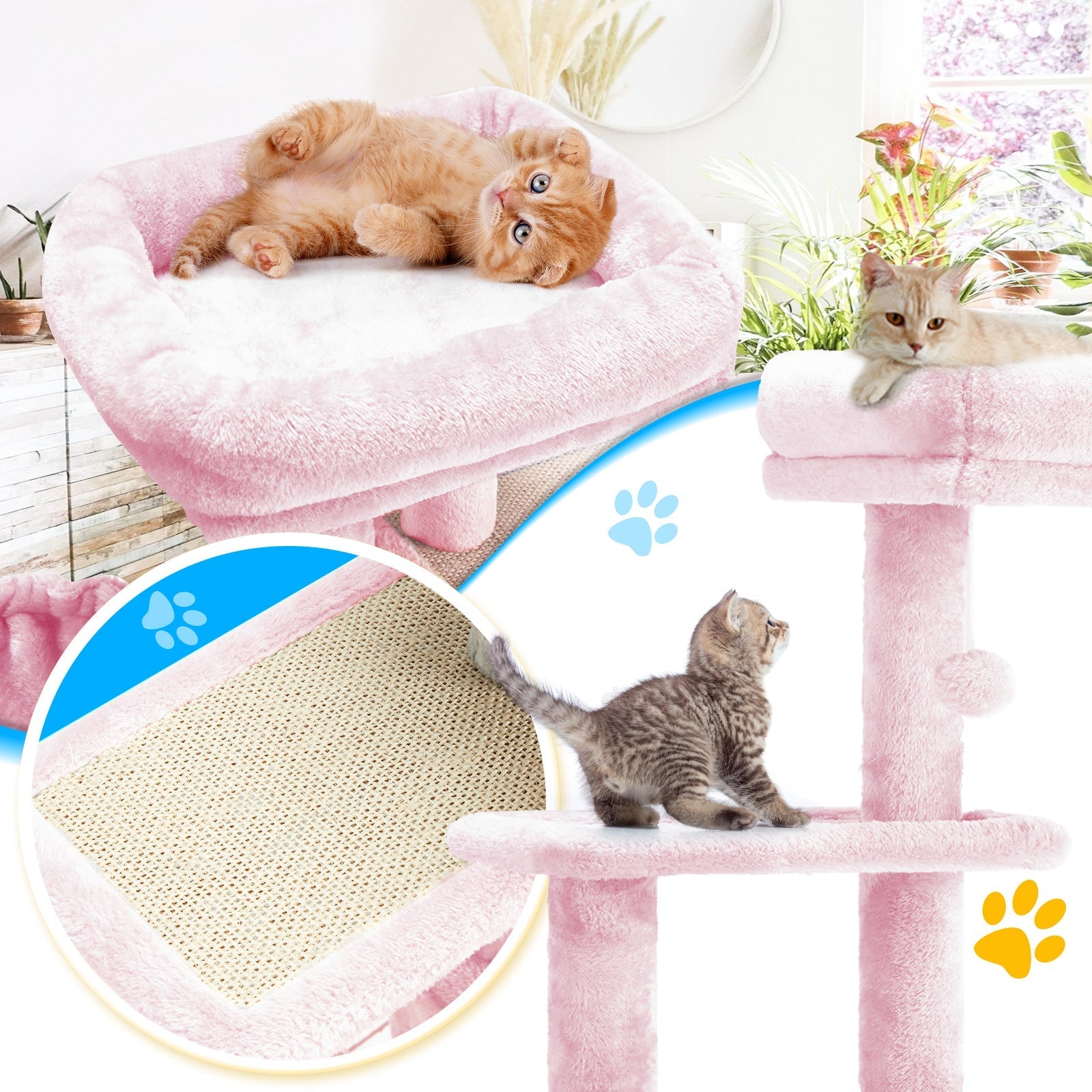 HOMREST 33 inches Multi-Level Cat Tree Cat Tower for Indoor Cats, Cat Condo with Scratching Post, Pink