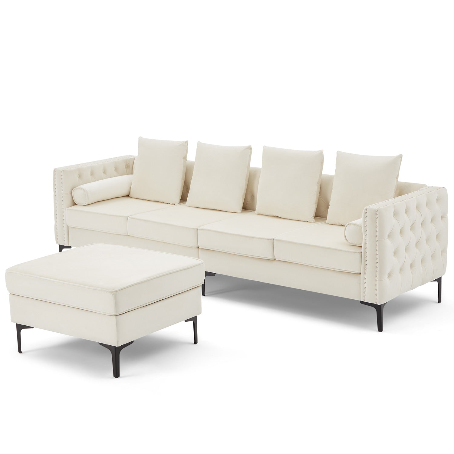 Homrest 4-seat sectional sleeper sofa set with storage ottoman for living room,white