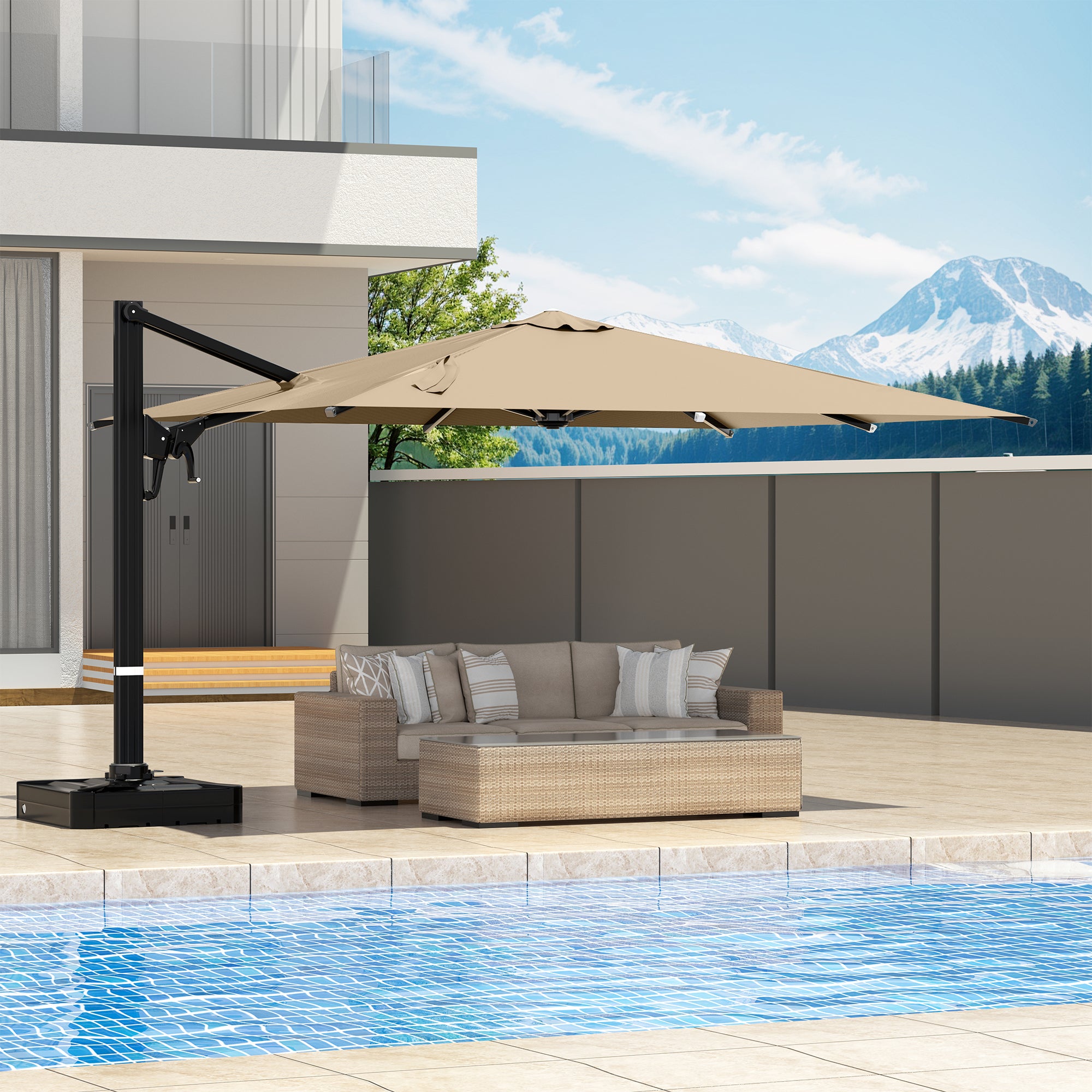 HOMREST 10x13ft Large Rectangular Cantilever Umbrella with 360° Rotation & 6 Adjustable Heights, Outdoor Patio Umbrella for Garden, Pool, Deck, Brown (Base Excluded)
