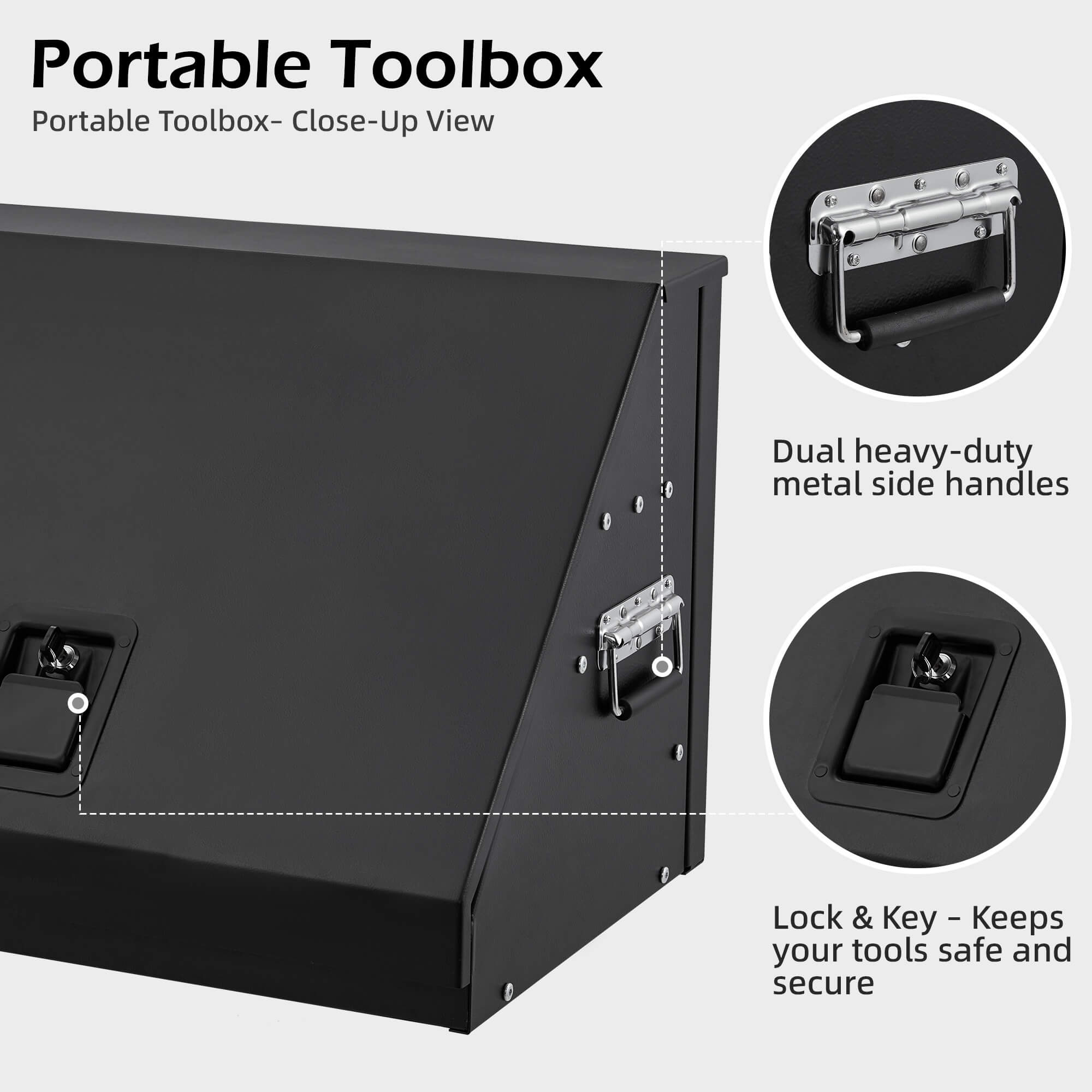 HOMREST 26inch Portable Triangle Toolbox, Heavy Duty Steel Tool Box,Truck Toolbox with Weather-Resistant Finish, Lockable Latches & Carry Handle