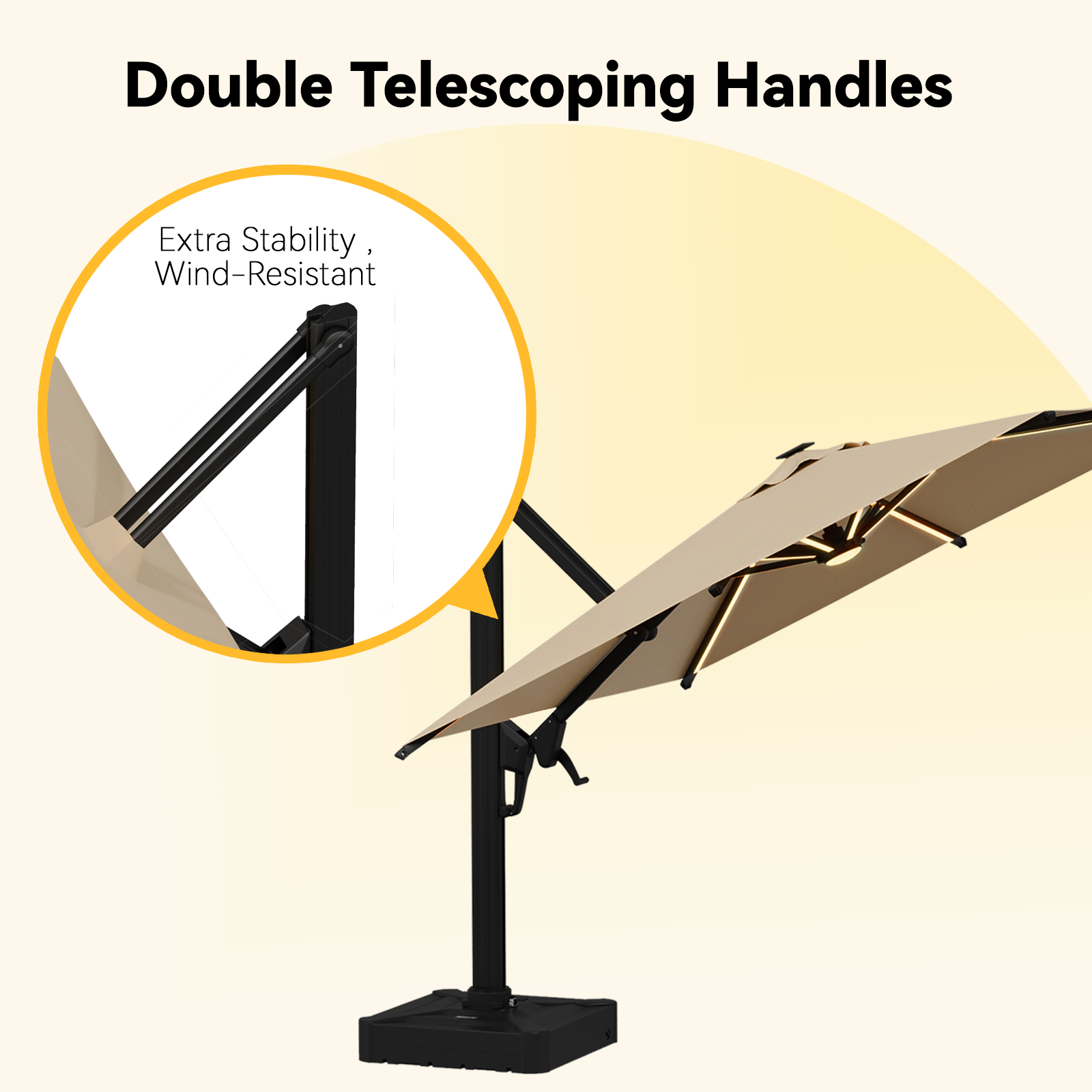 HOMREST 10 X 10 Cantilevered Umbrella with LED Lights(Base Excluded)  - Brown