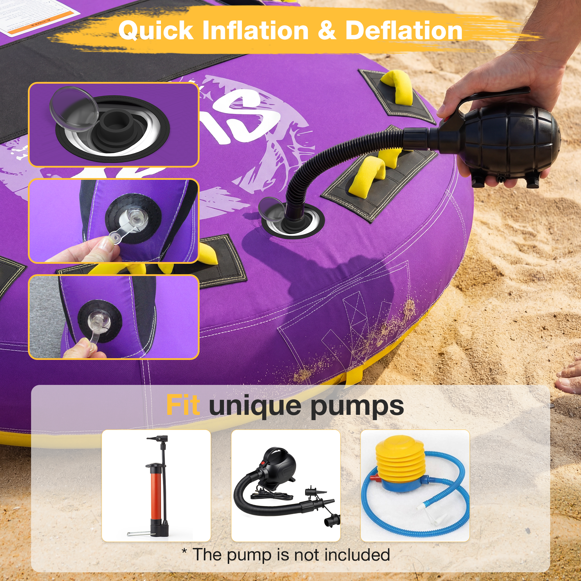 HOMREST 3-Person Deck Towable Tubes for Boating with Winged Side Bolsters and Towable Rope, Padded Bolster Guard Handles & Quick-Connect Tow Point