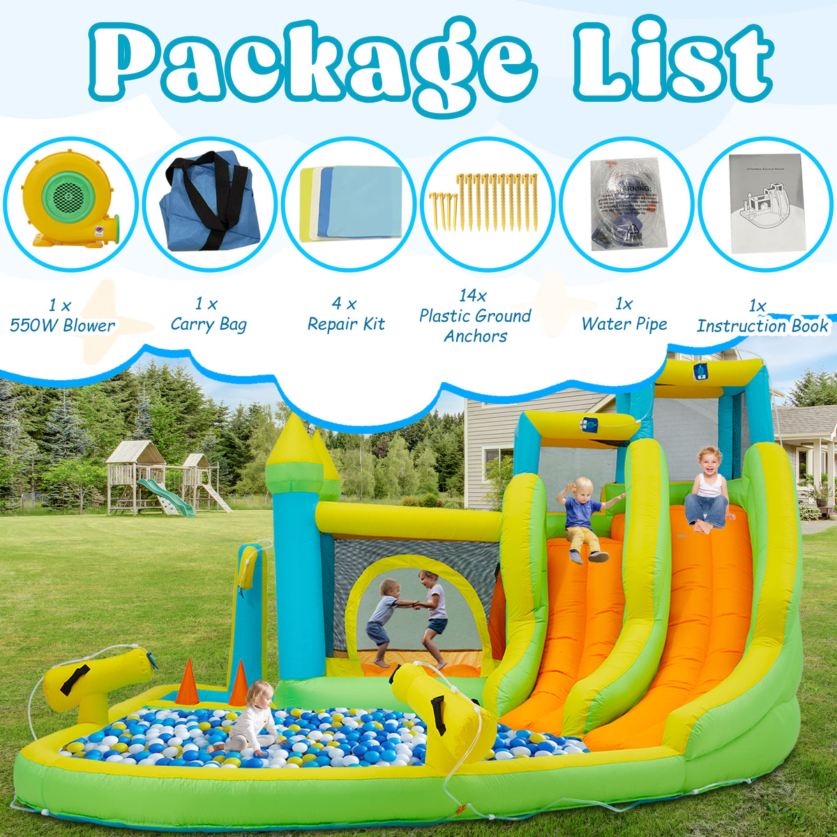 Homrest Inflatable Water Slide,10 in 1 Water Park Bounce House for Kids 3-12