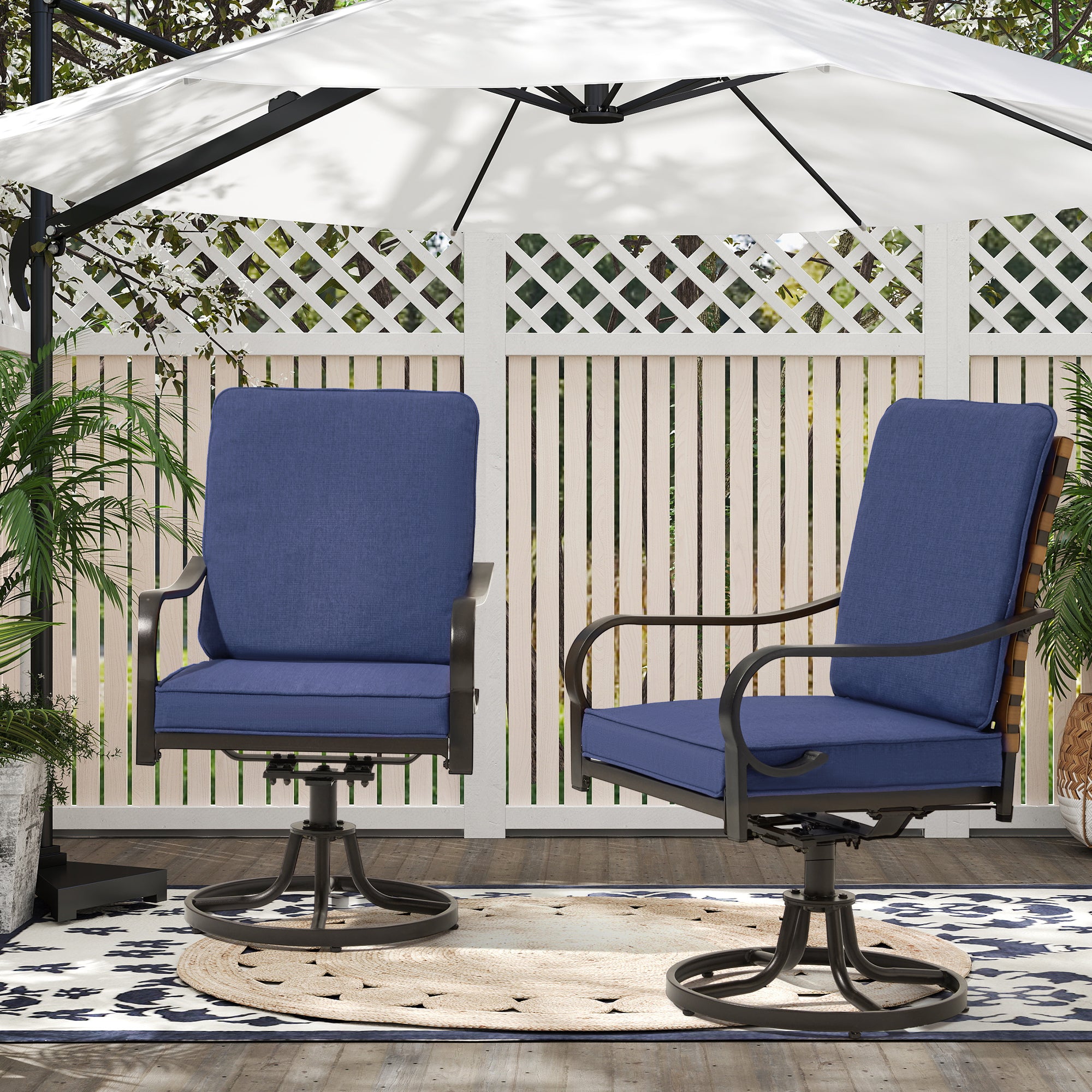 HOMREST Swivel Patio Chairs Set of 2 with Thickened Cushions, Blue