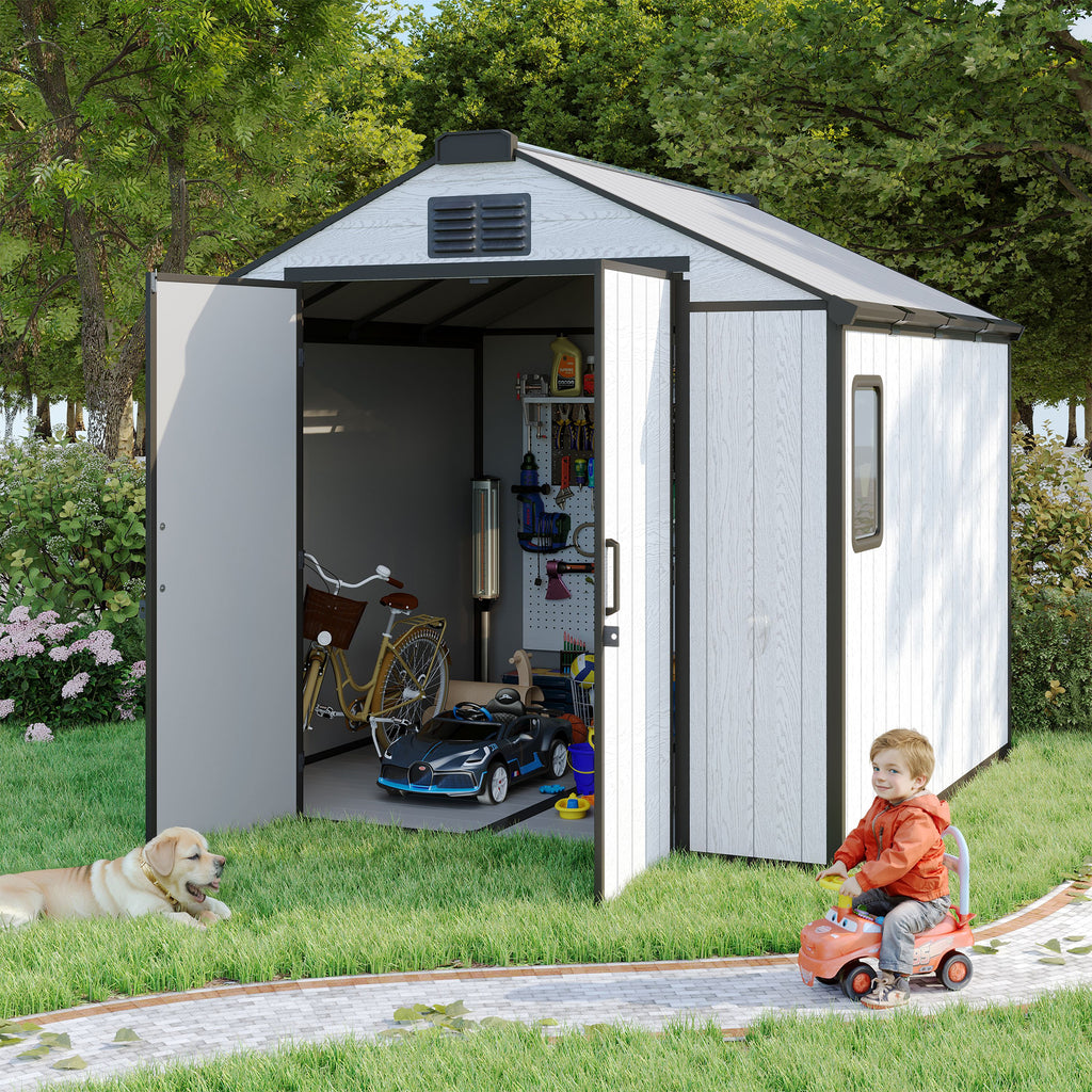 HOMREST 8x8 FT Outdoor Storage Shed, Heavy Duty with Floor & Air Vent for Bikes, Tools, Lawnmowers