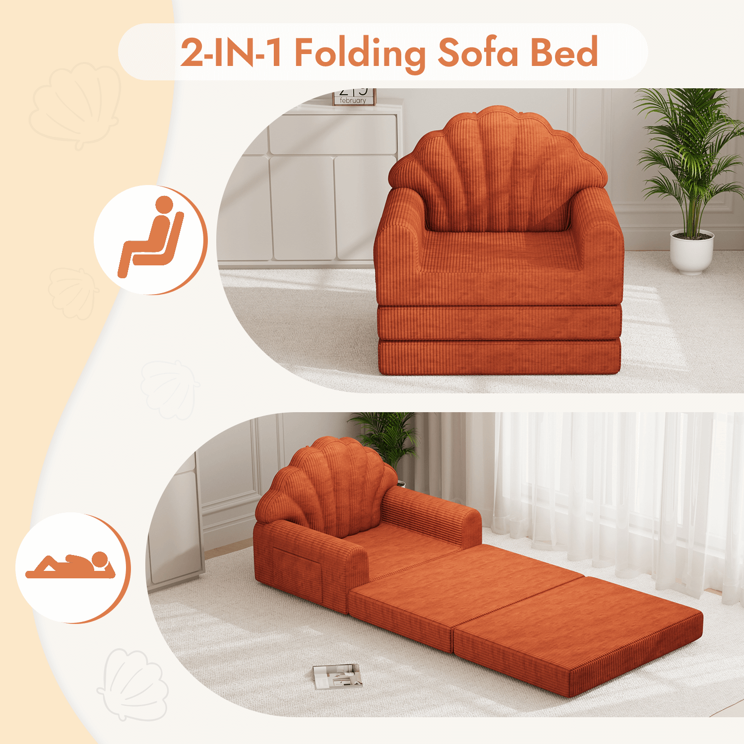 HOMREST 2-in-1 Folding Sofa Bed with Back Support, 75" D x 34" W Convertible Futon Sleeper Chair for Living Room Bedroom Small Spaces, Antique Brown