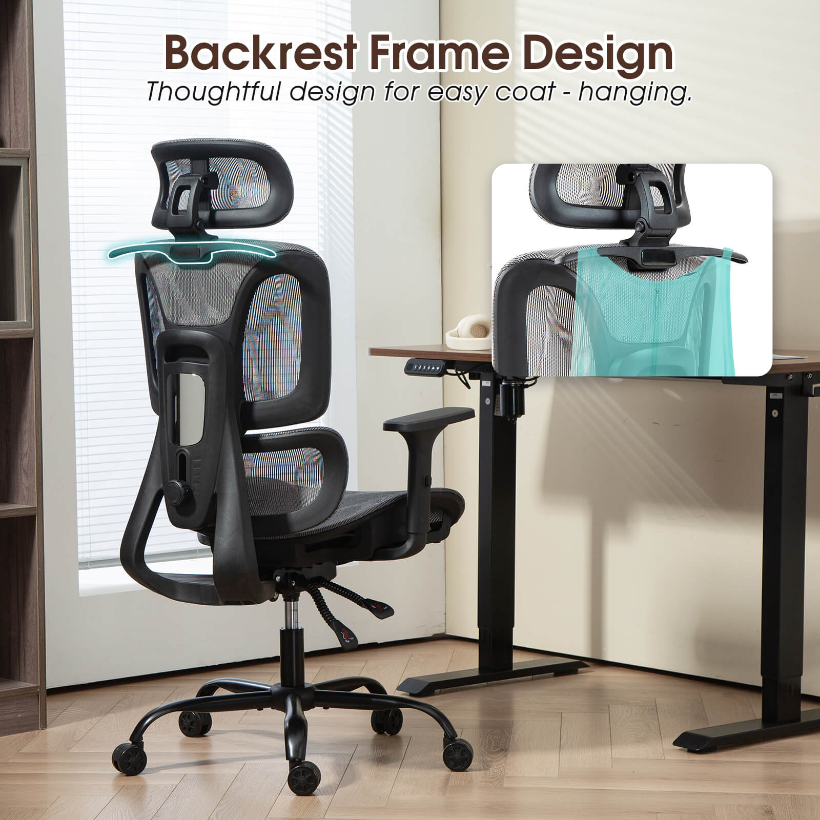 Homrest Ergonomic Mesh Office Chair with Adjustable Lumbar & Headrest – Grey