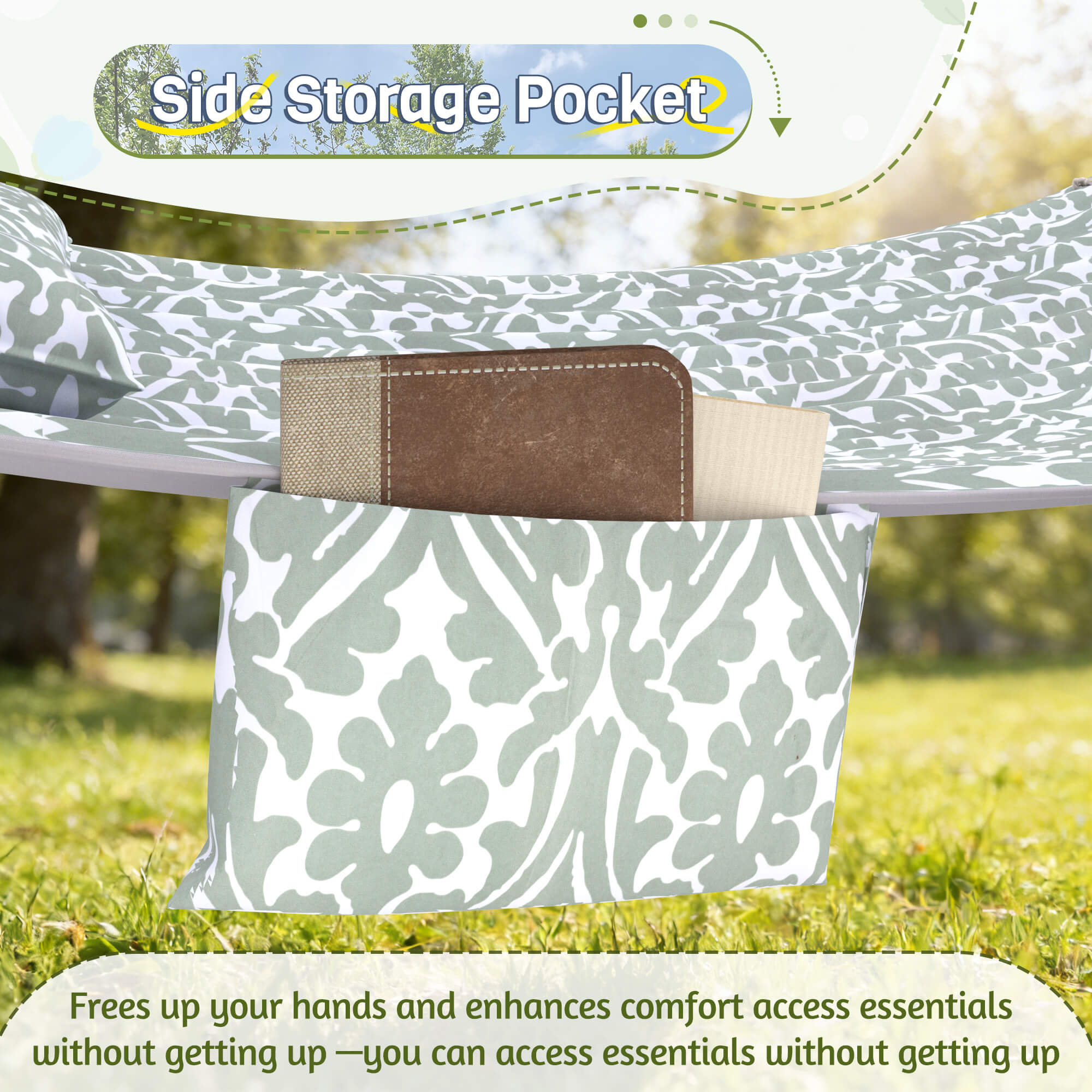 HOMREST Modern Portable Hammock, Outdoor Rope Hammock for Backyard, Beach & Camping, Gray Floral