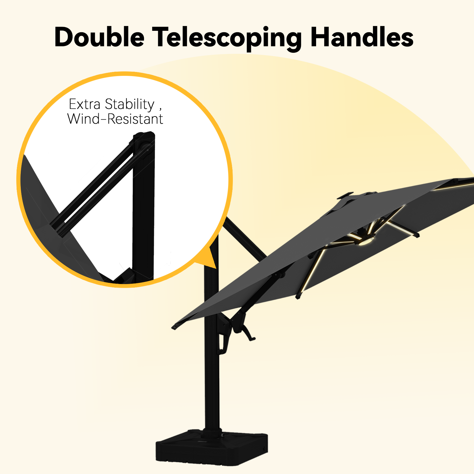 HOMREST 10 X 10 Outdoor Weather-resistant Umbrella with LED Lighting(Base Excluded) - Gray