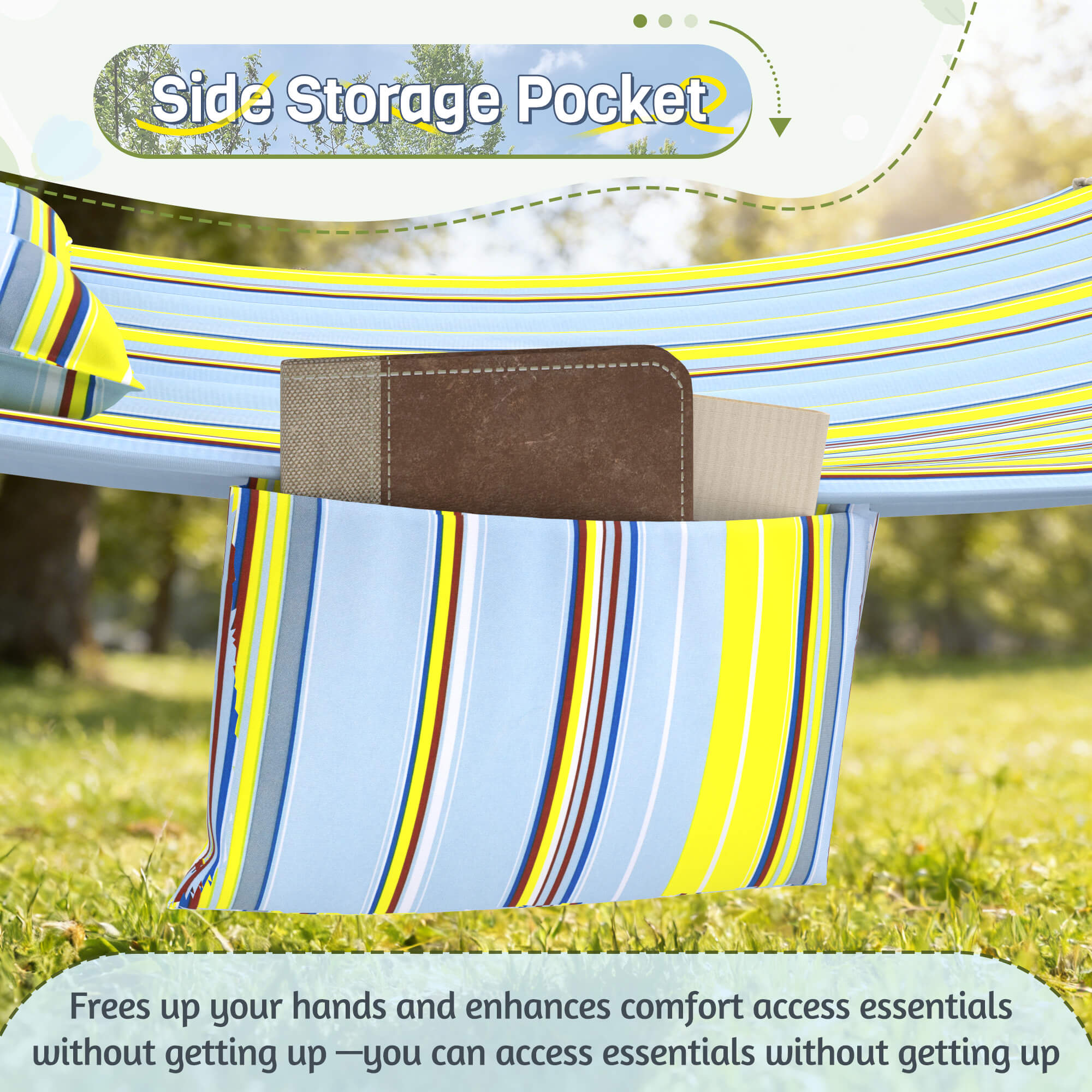 HOMREST Modern Portable Hammock, Outdoor Rope Hammock for Backyard, Beach & Camping, Green Stripes