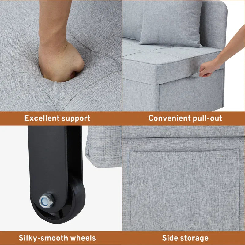 HOMREST 3 IN 1 Futon Sofa Bed Convertible Recliner Lounge for Living Room with Reclining Backrest, Linen,  Light Gray