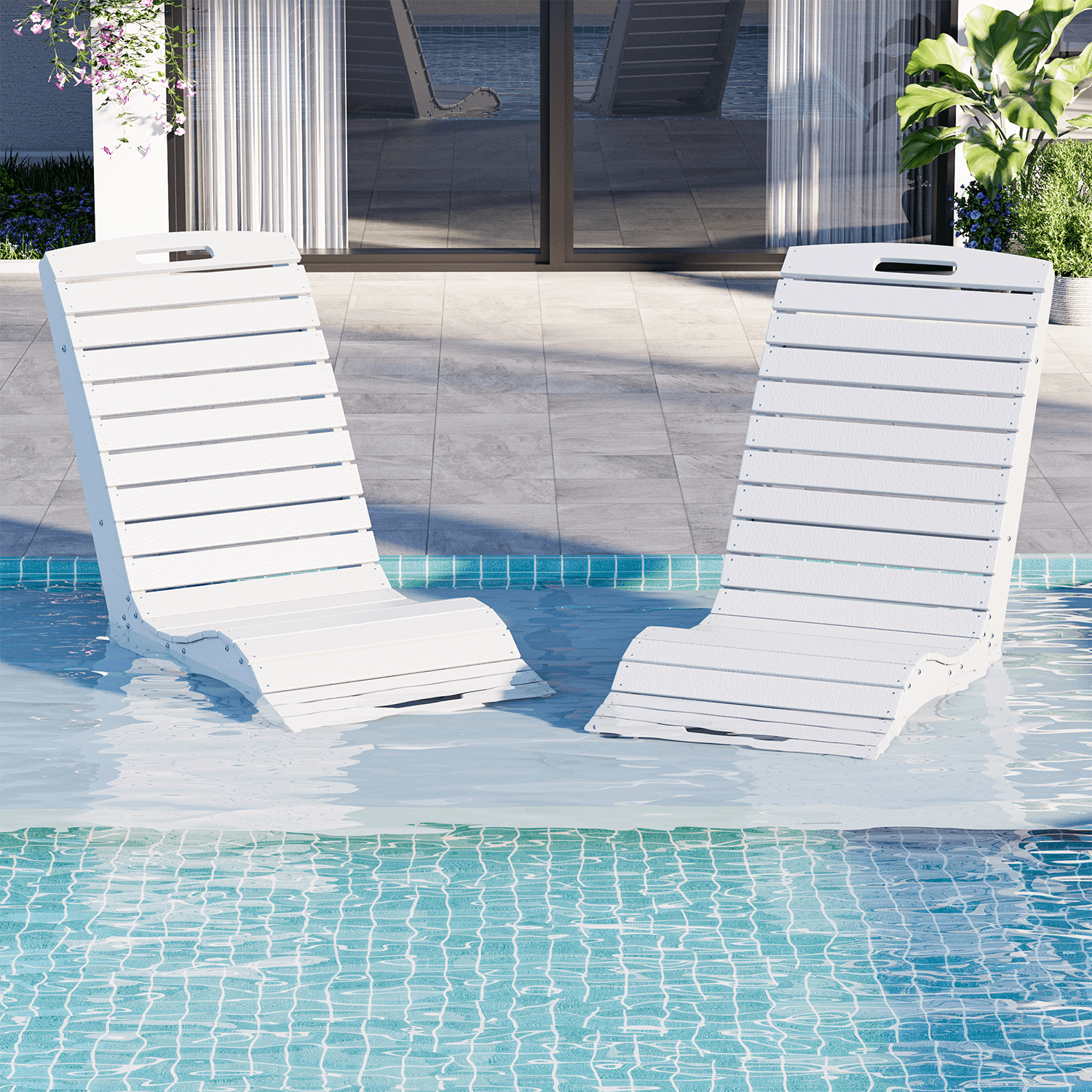 HOMREST Pool Lounge Chairs, HDPE S-Shaped Design with Wheels, White