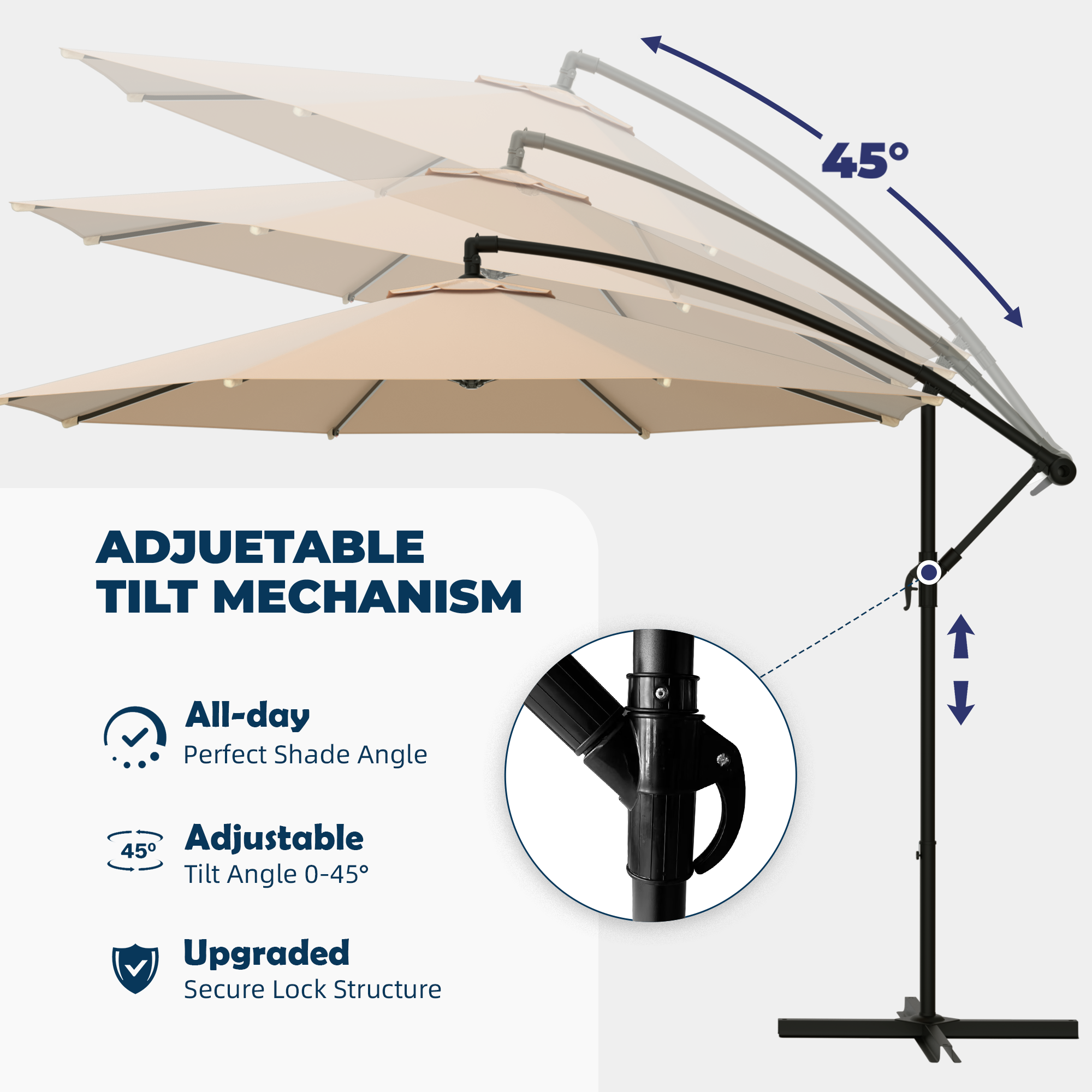 Homrest 10ft Offset Patio Umbrella - Outdoor Hanging Umbrella with Easy Tilt, 99.9% UV Protection, and Sturdy Iron Frame for Garden, Pool, Backyard, Beige