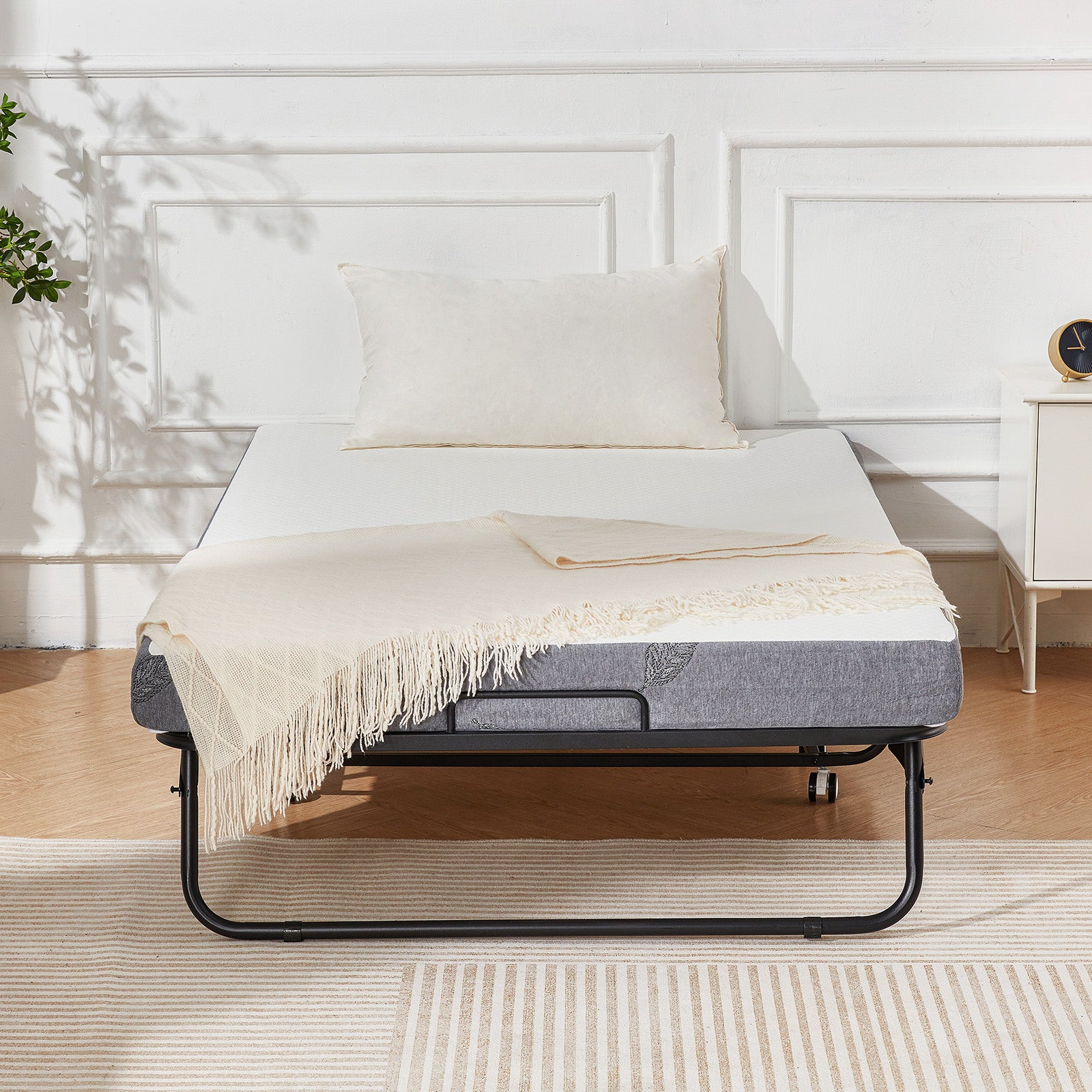 HOMREST 75"x 38" Folding Bed with Mattress, Twin Size Portable Rollaway Guest Bed for Adults