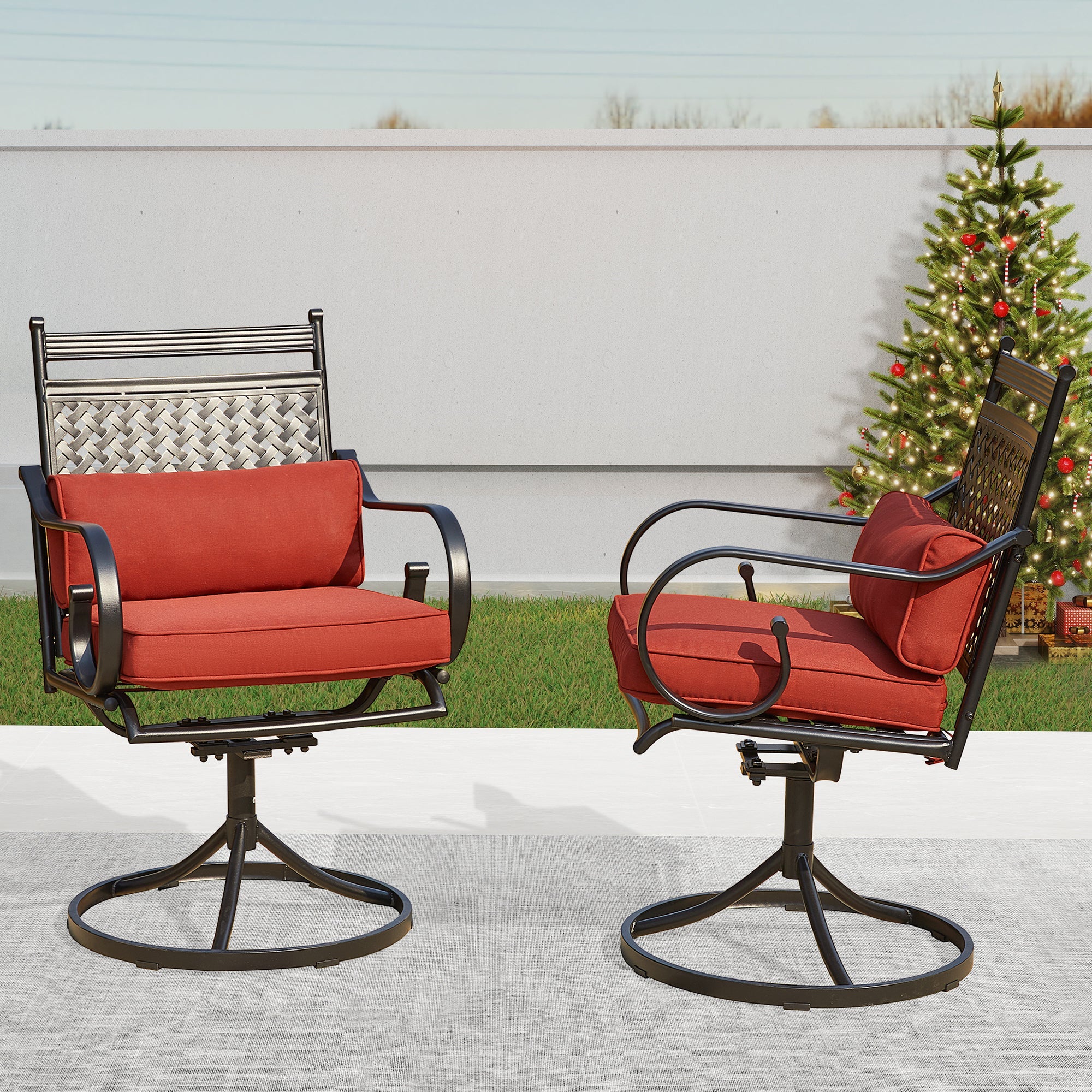 homrest Patio Swivel Chair Set of 2, Outdoor Dining Chairs with Cushions for Porch, Deck, and Garden, Red