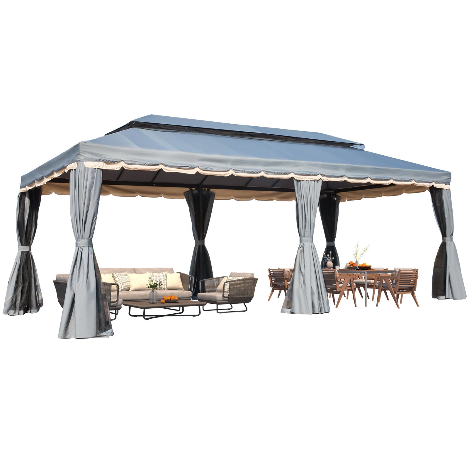 Homrest 10x20 Outdoor Canopy Gazebo with Netting and Shade Curtains, Grey