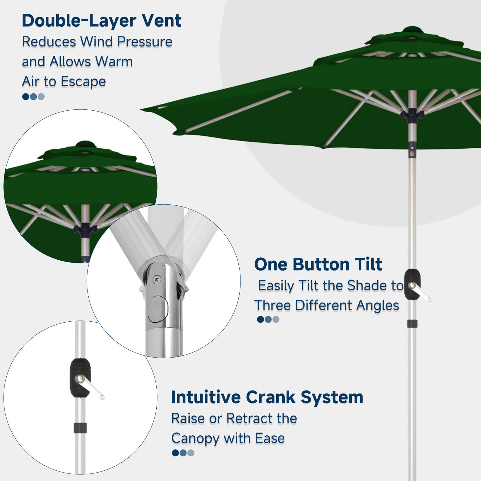 HOMREST 10FT 3-Tier Aluminum Outdoor Patio Umbrella with Push Button Tilt Function, Green