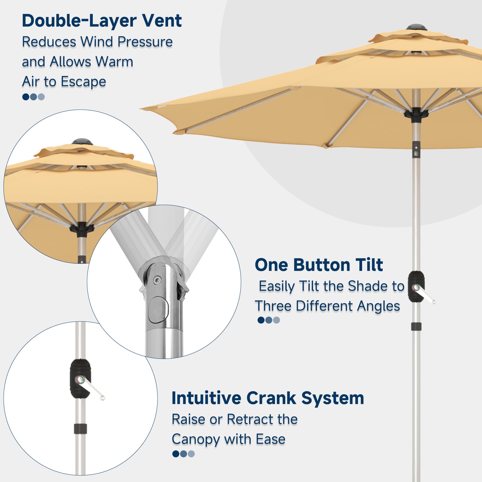 Homrest 9FT 3-Tier Aluminum Patio Umbrella, Fade-Resistant with Push Tilt, 8 Sturdy Aluminum Ribs,Beige