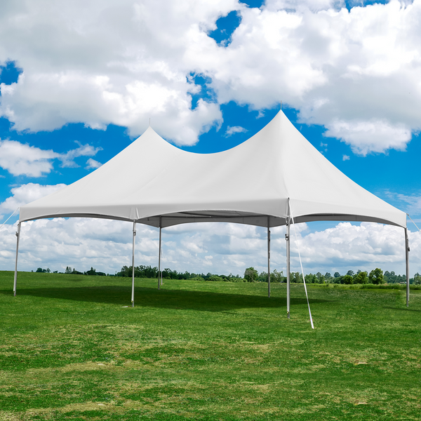 HOMREST  20x30ft Party Tent Outdoor Wedding Tent Heavy Duty Peaked Frame Canopy With Fire Retardant PVC Top 100 Person For Event Commercials White