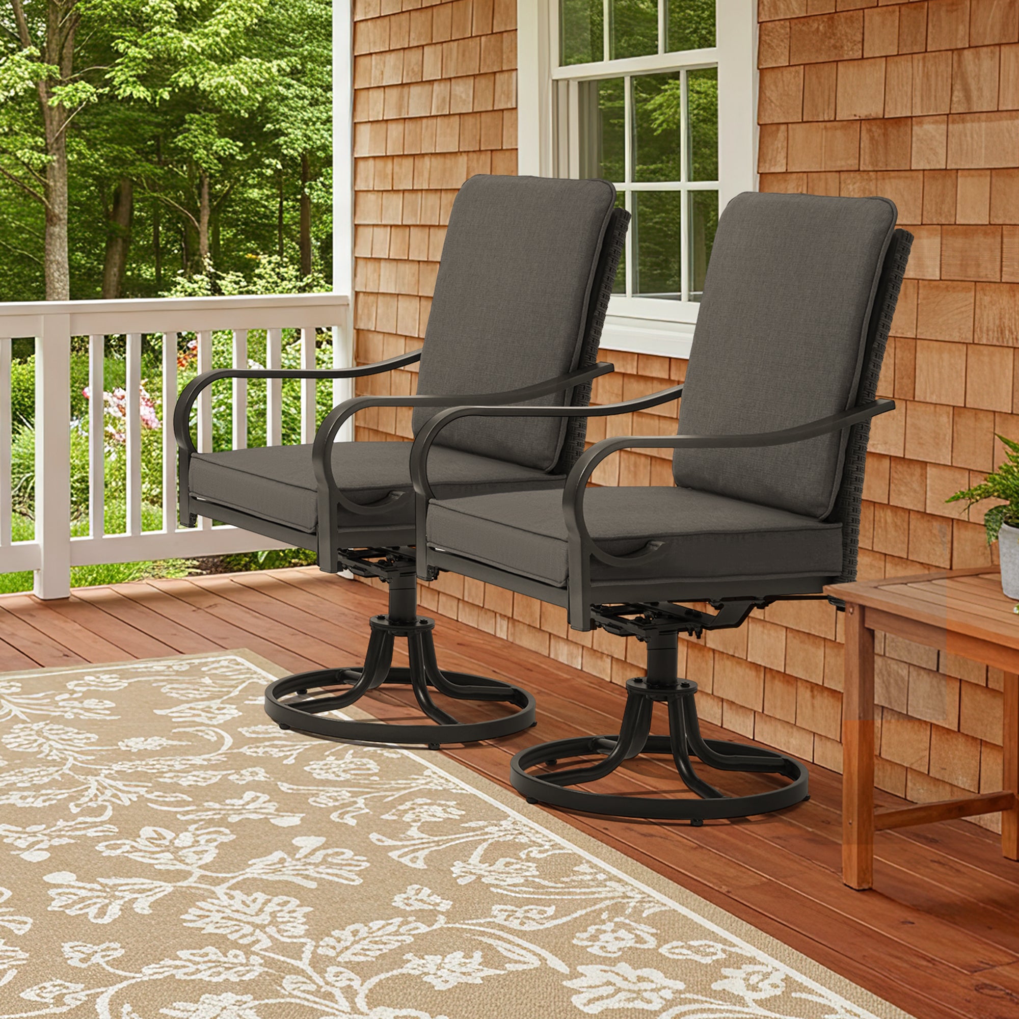 HOMREST Patio Swivel Chairs Set of 2 with Full Rattan Backrest, Gray