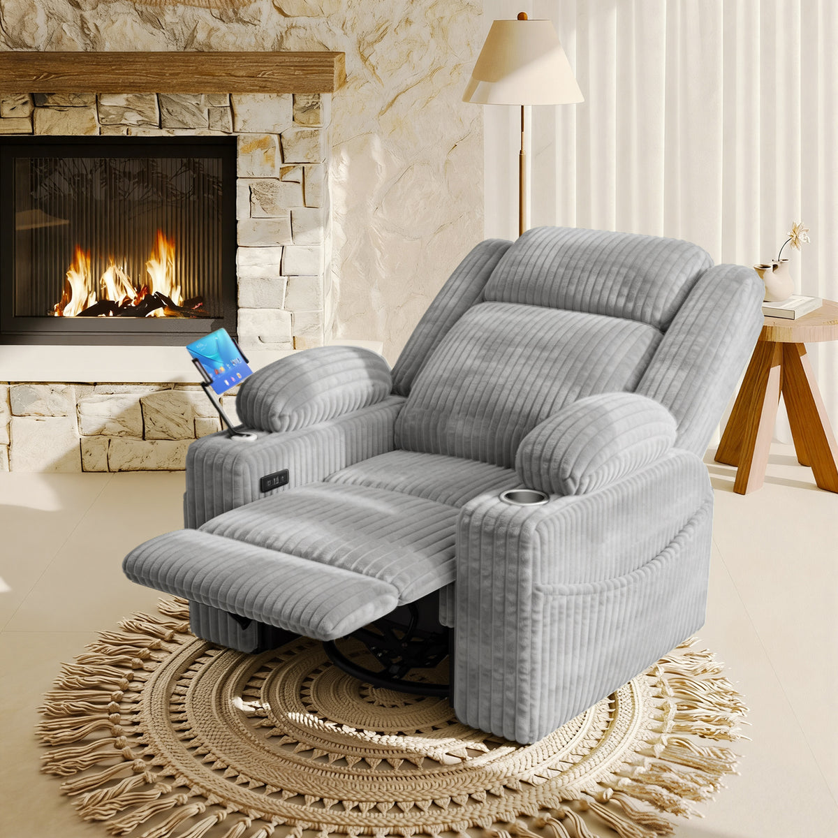 HOMREST Power Oversized Swivel Rocker Recliner with Massage and Heat, Nursery Rocking Chairs for Living Room, Grey