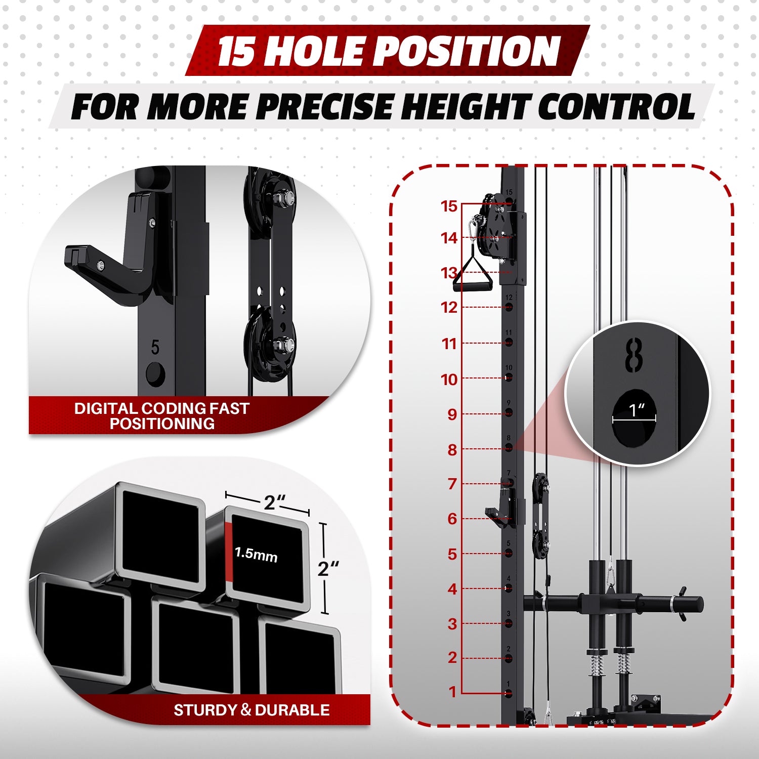 HOMREST Folding Squat Rack, Wall Mounted Power Rack with Cable Crossover Machine & LAT Pull Down Multi-Function Space-Saving Power Cage, Black