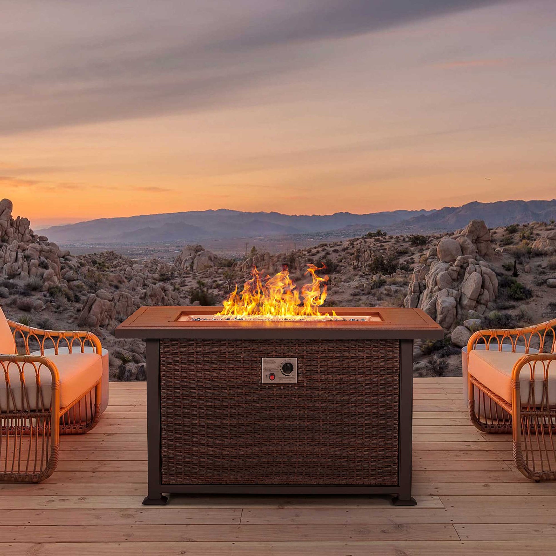 44 in Fire Pit Table 50,000 BTU Propane Fire Pit with Hidden Side Hooks, Dark Brown | Homrest Furniture