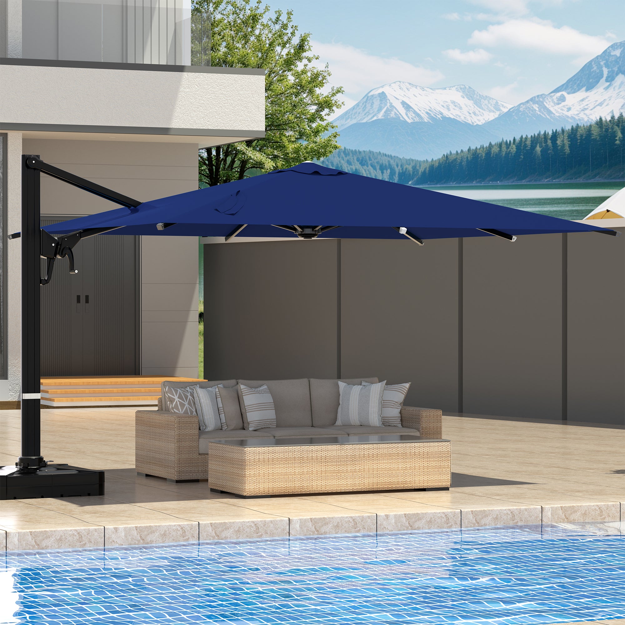 HOMREST 10x13ft Large Rectangular Cantilever Umbrella with 360° Rotation & 6 Adjustable Heights, Outdoor Patio Umbrella for Garden, Pool, Deck, Navy (Base Excluded)