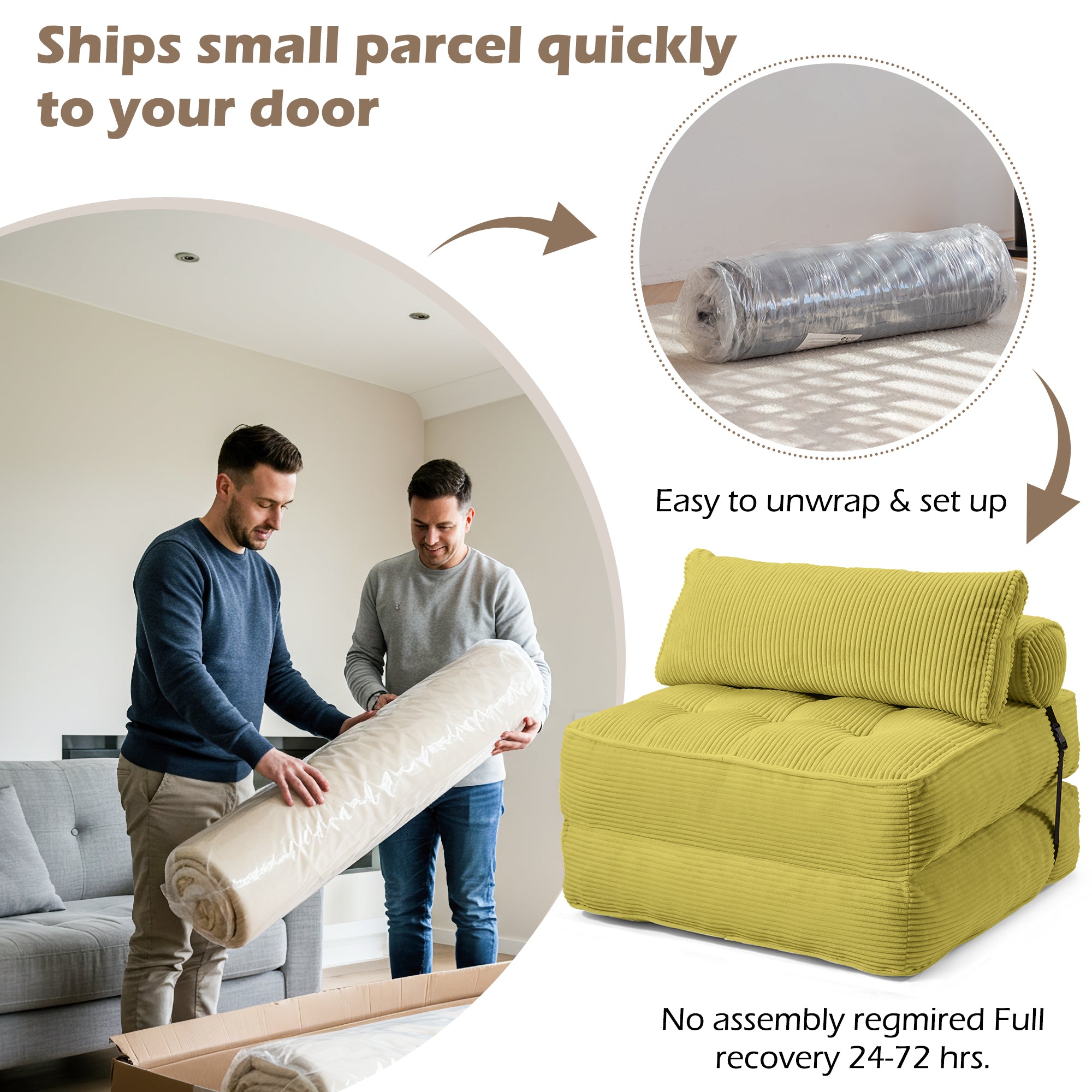 HOMREST 3-Piece Modular Sectional Sofa, Convertible Lounge Set – Foldable Couch Bed, Avocado Green