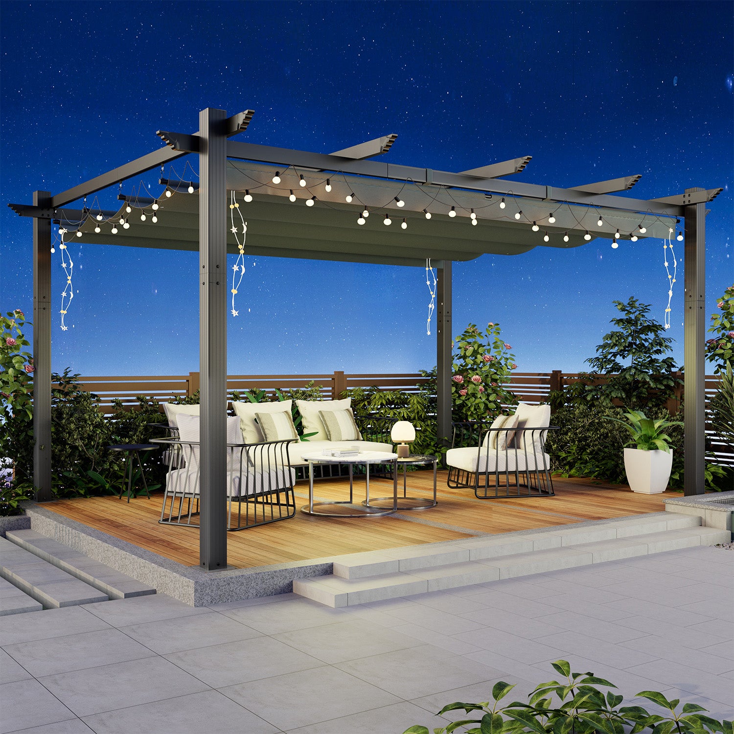 HOMREST Retractable Pergola 12x16 Ft, Outdoor Aluminum Shelter with Dual Adjustable Sun Shade Canopy for Patio Backyard, Locking System Includes Straps & Screws (Gray)