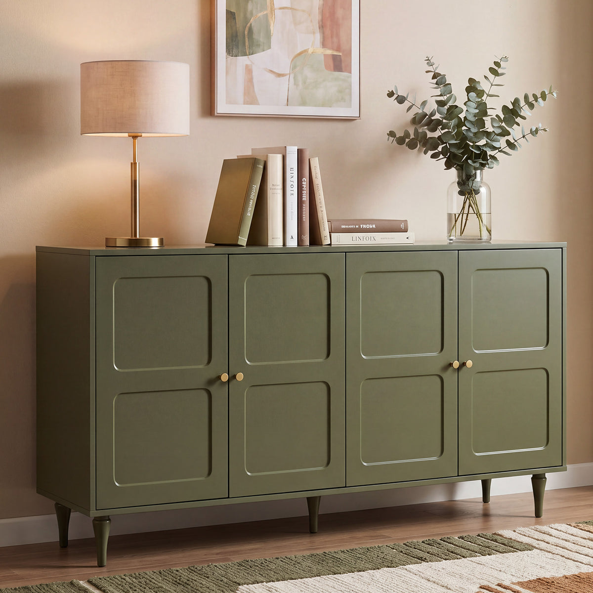 HOMREST Forest Green Storage Cabinet with 4 Doors and Adjustable Shelves, Green