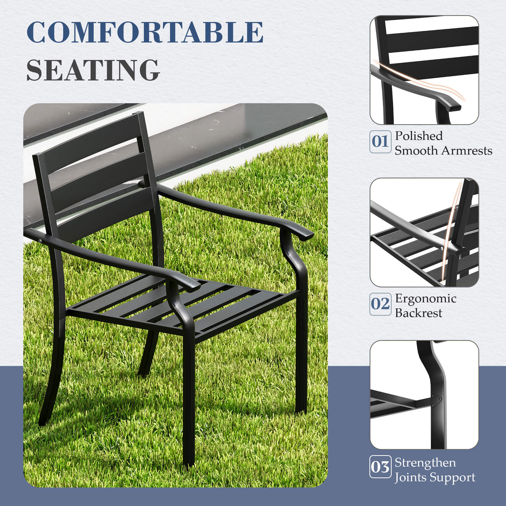HOMREST 5-Piece Outdoor Patio Dining Set for 4, Square Metal Table with Umbrella Hole & Stackable Chairs