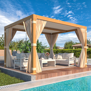 HOMREST Louvered Pergola 10x12 Outdoor Hard Top Pergola with Aluminum Frame and Adjustable Metal Rainproof Roof for Garden & Patio, Curtains and Netting Included, Wood Grain