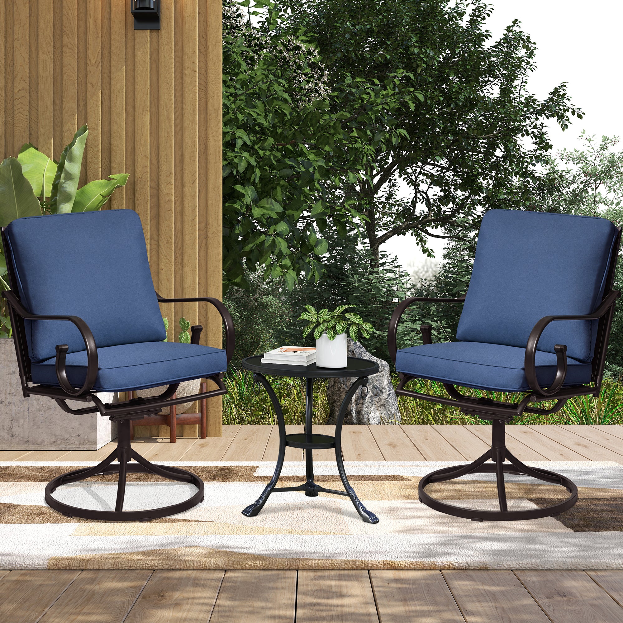 HOMREST  Patio Swivel Chair Set of 2, Outdoor Dining Chairs with Cushions, Blue