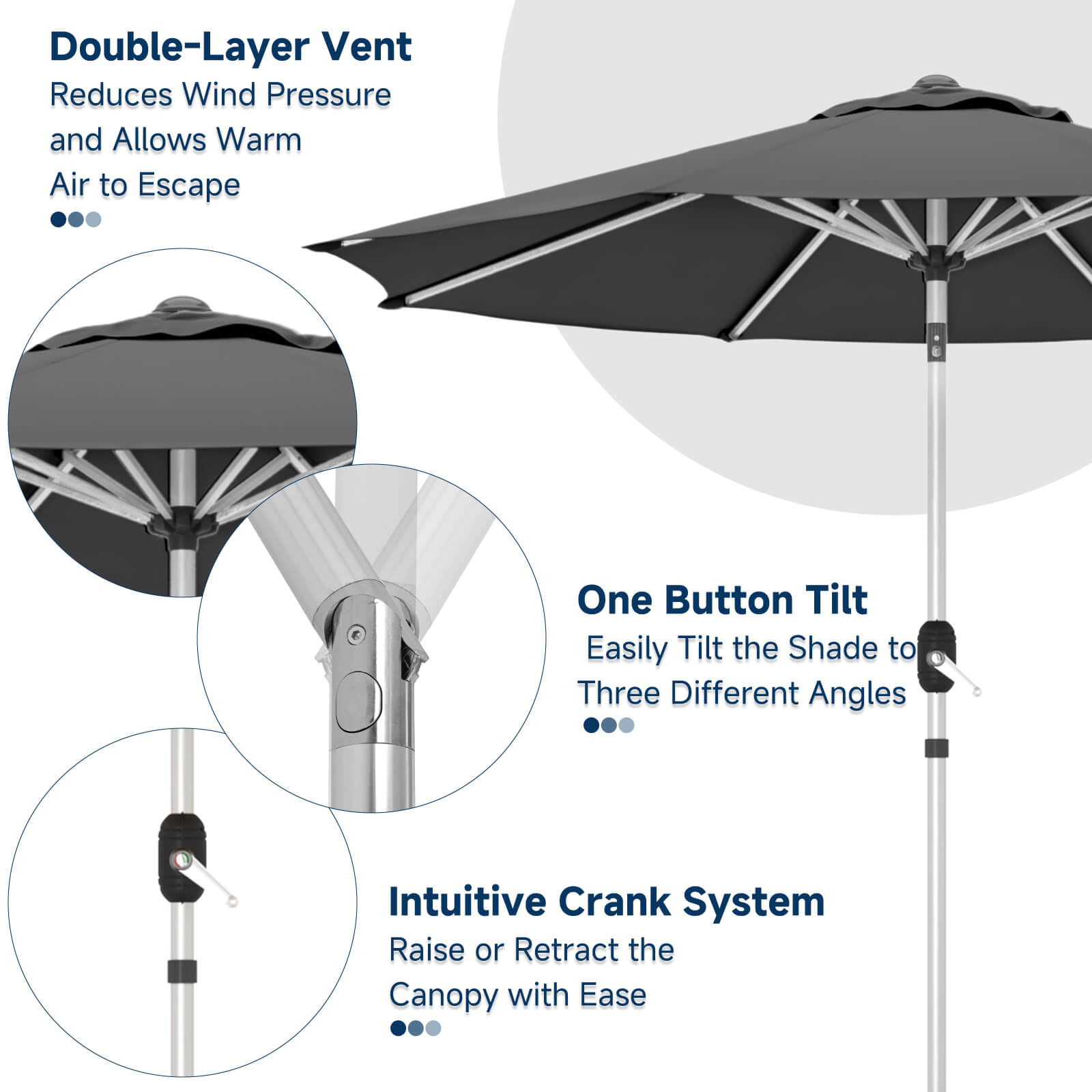 HOMREST 10FT Aluminum Outdoor Patio Umbrella with Push Button Tilt Function, Grey