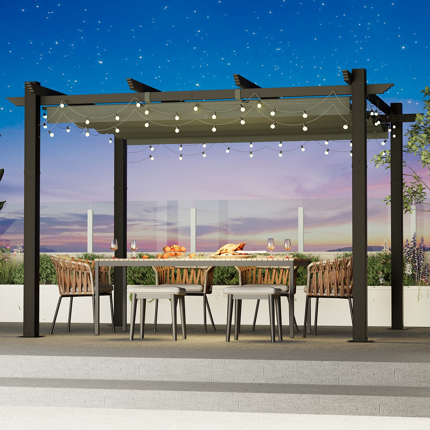 HOMREST Retractable Pergola 10x12 Ft, Upgraded Sun Shade with Waterproof Canopy, Durable Metal Patio Shelter with Magnetic Attachment for Backyard Garden Deck (Gary)