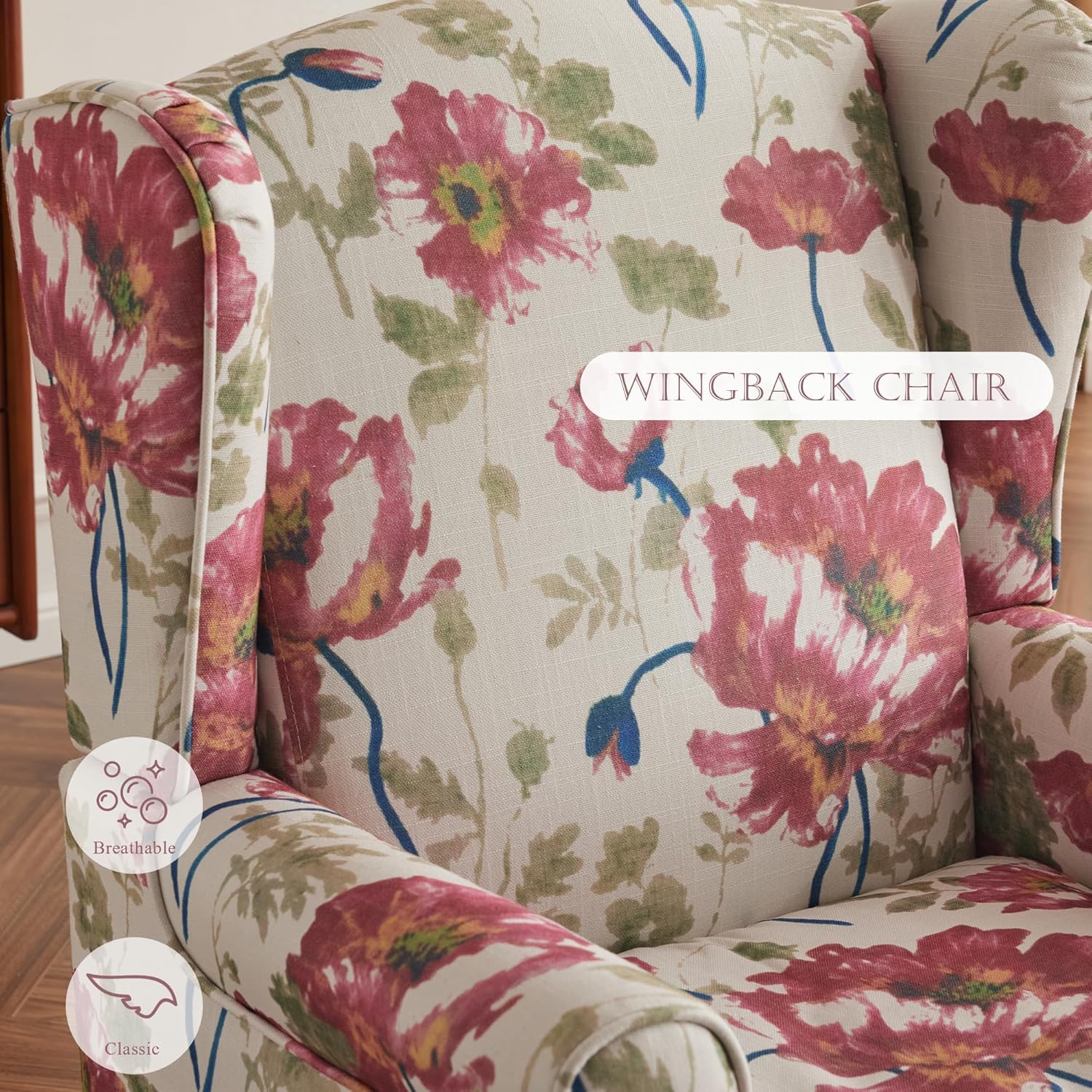 HOMREST Fabric Accent Chair for Living Room Bedroom Reading, Pink Floral