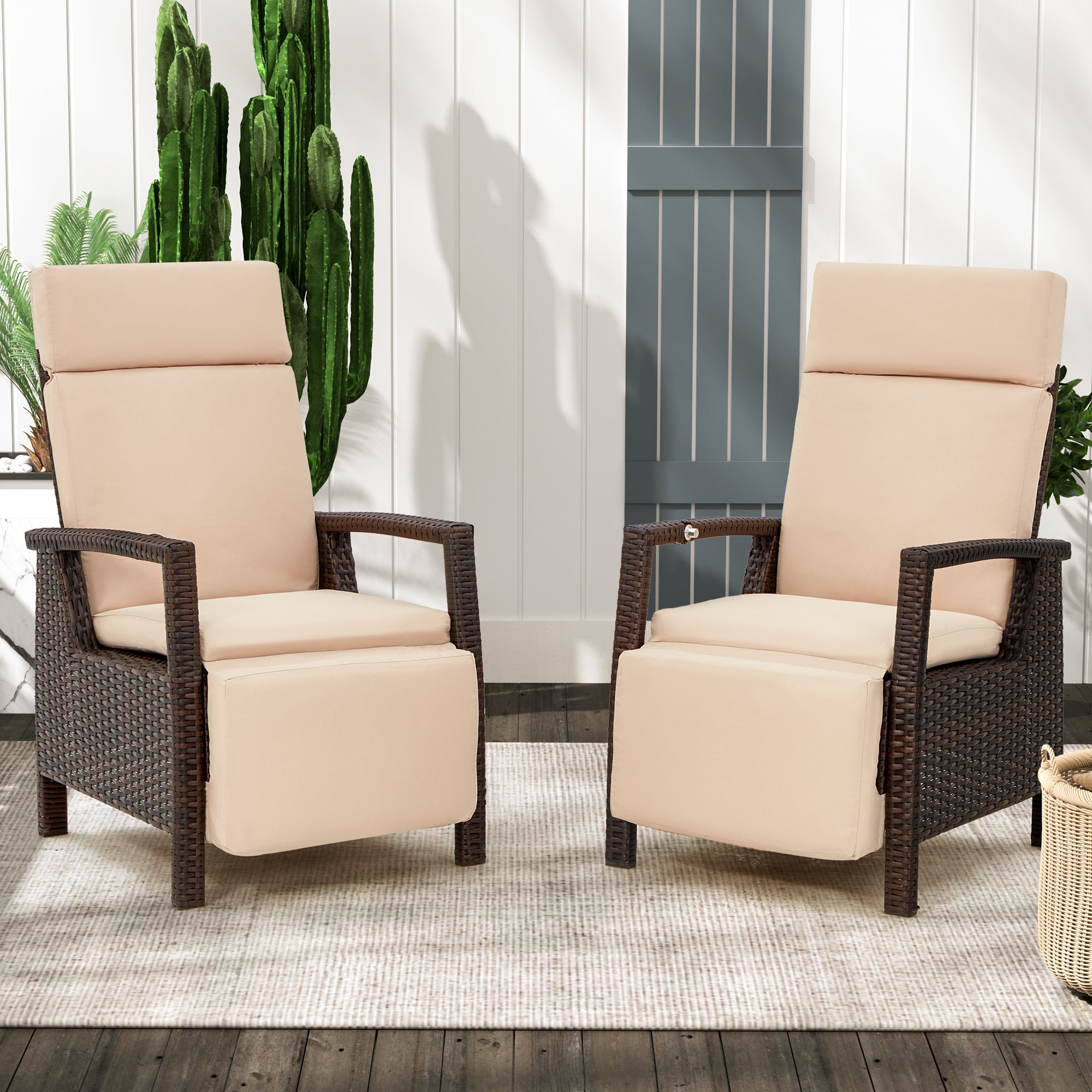 HOMREST Outdoor Recliner Chair Set of 2, up to 150°with Removable Cushion, Khaki