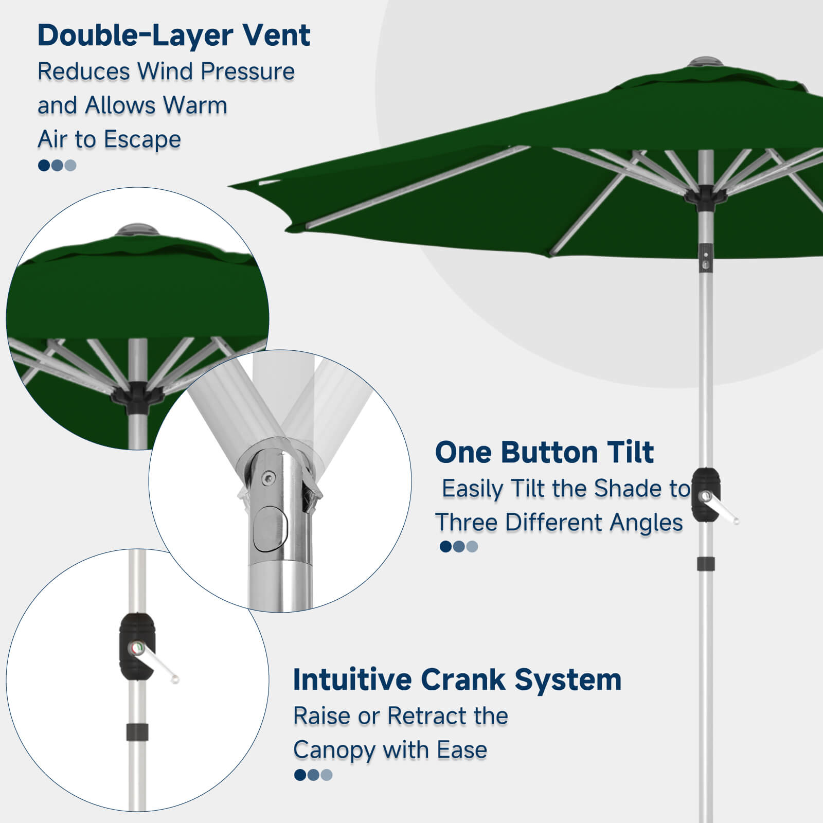 Homrest 9FT Aluminum Patio Umbrella, Fade-Resistant with Push Tilt, 8 Sturdy Aluminum Ribs ,Green